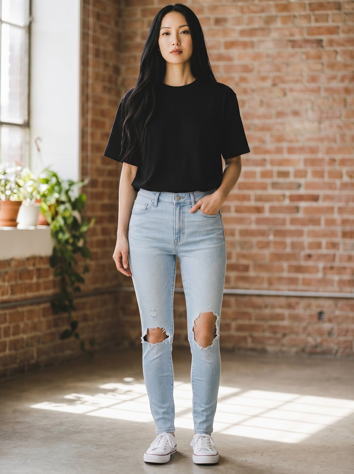 Levi's 721 High Rise Skinny Light Wash Distressed Jeans — Size 28