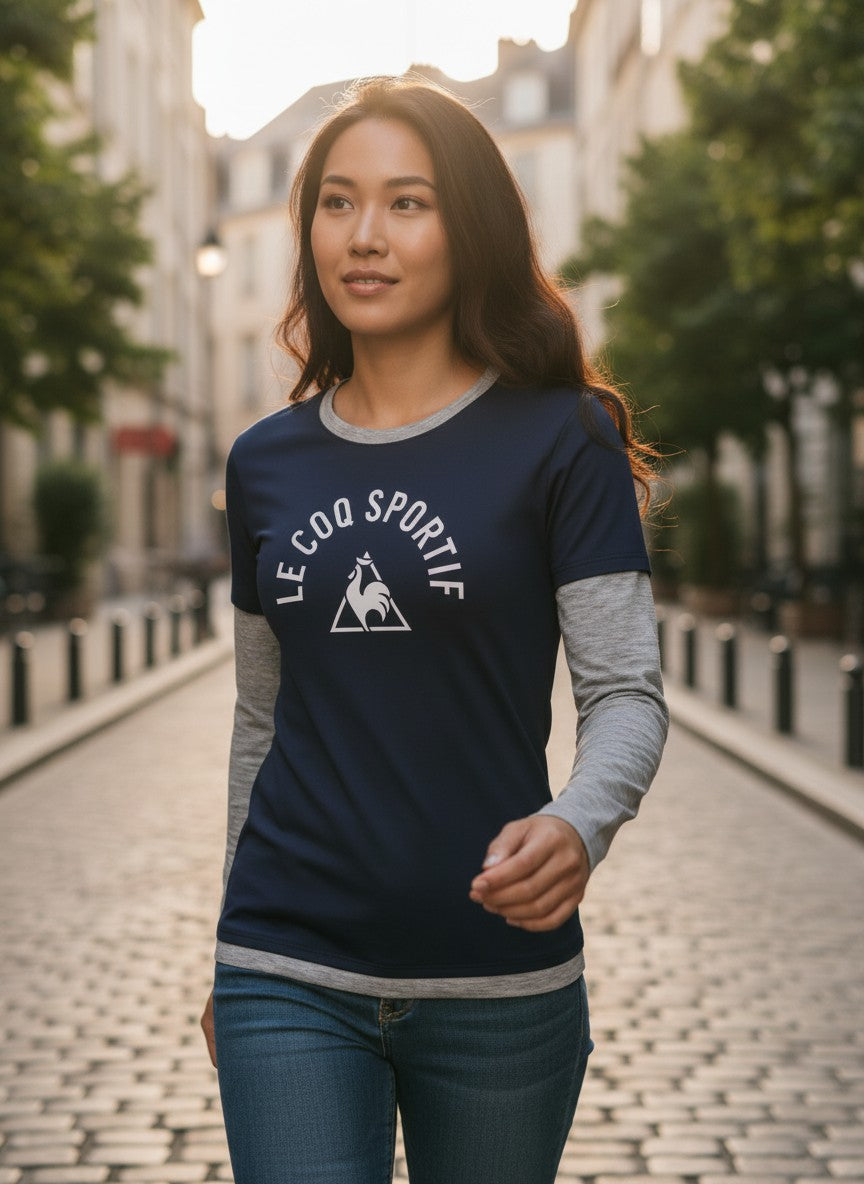 Le Coq Sportif Navy Contrast Sleeve T-Shirt