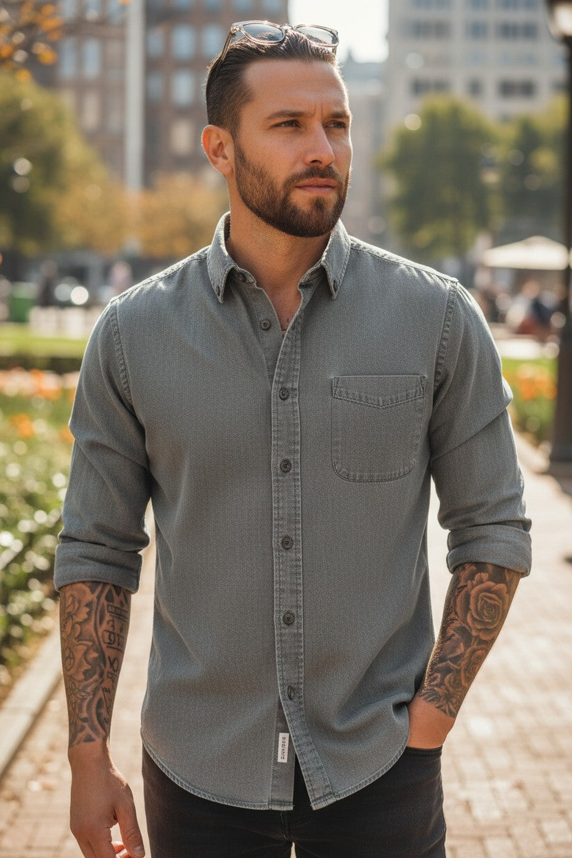 The Nolan Dress Shirt — Pewter Grey — Mizzen + Main