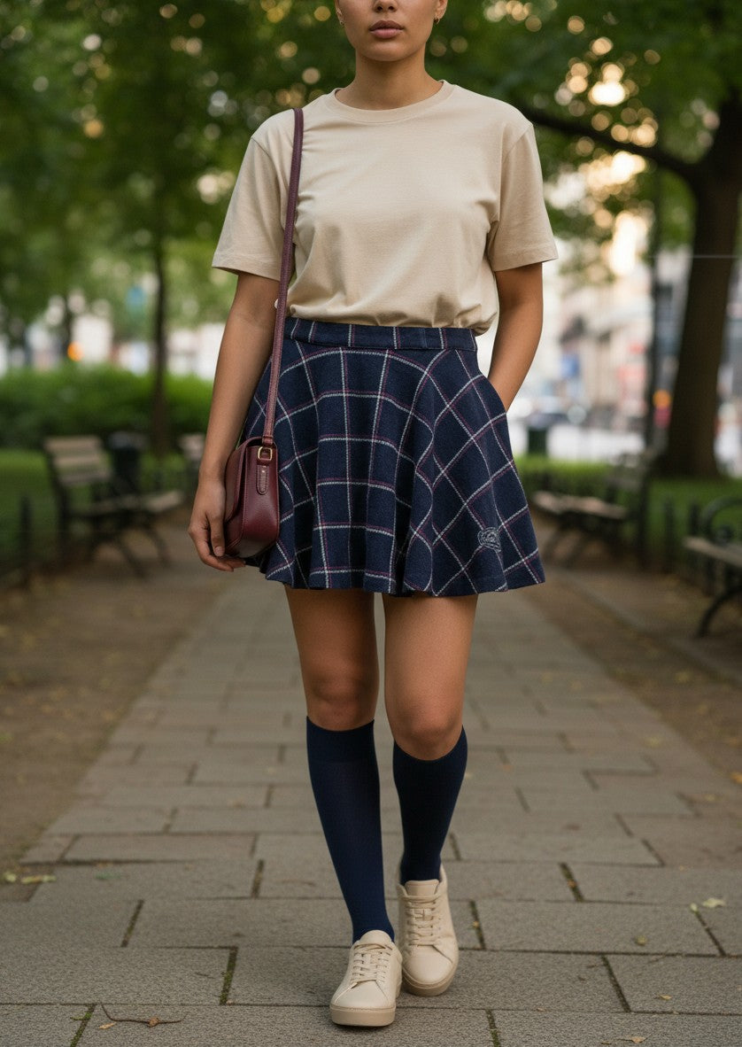 Mezzo Piano Navy Plaid Mini Skirt Size S