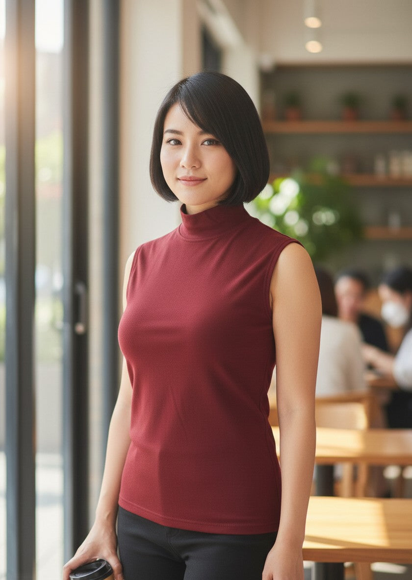 No Brand Dark Red Mock-Turtleneck Sleeveless Top M
