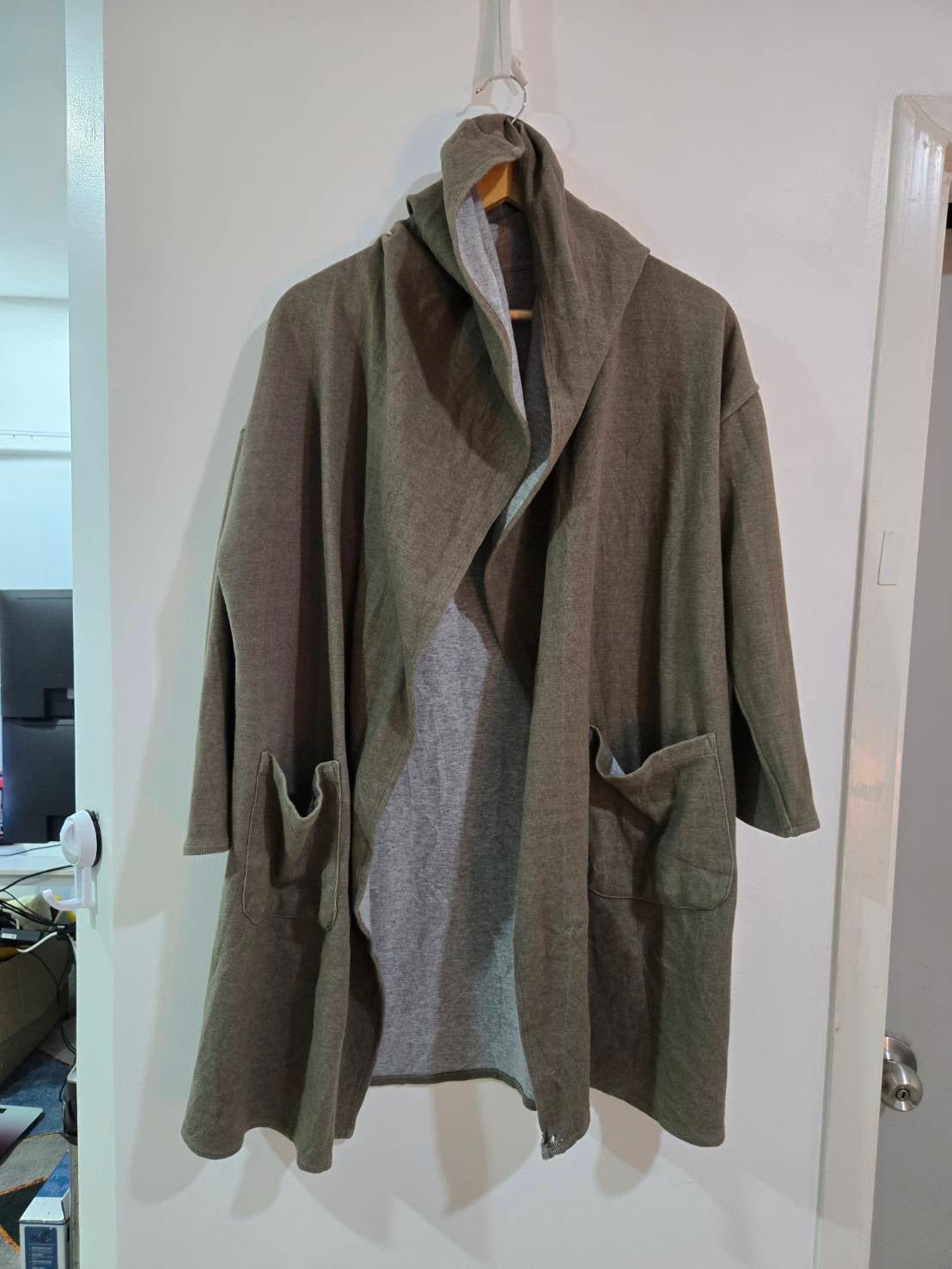 Oversized Reversible Draped Coat — Khaki × Grey — Antwerp Coat