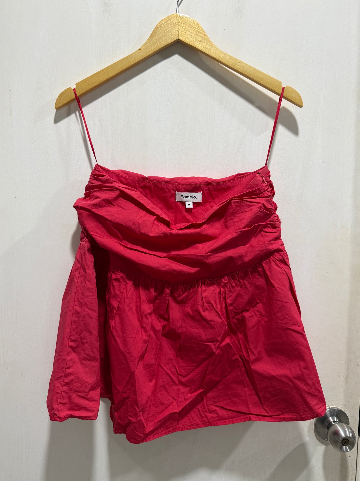 Pomelo Red Dropped-Waist Bubble-Hem Mini Skirt M