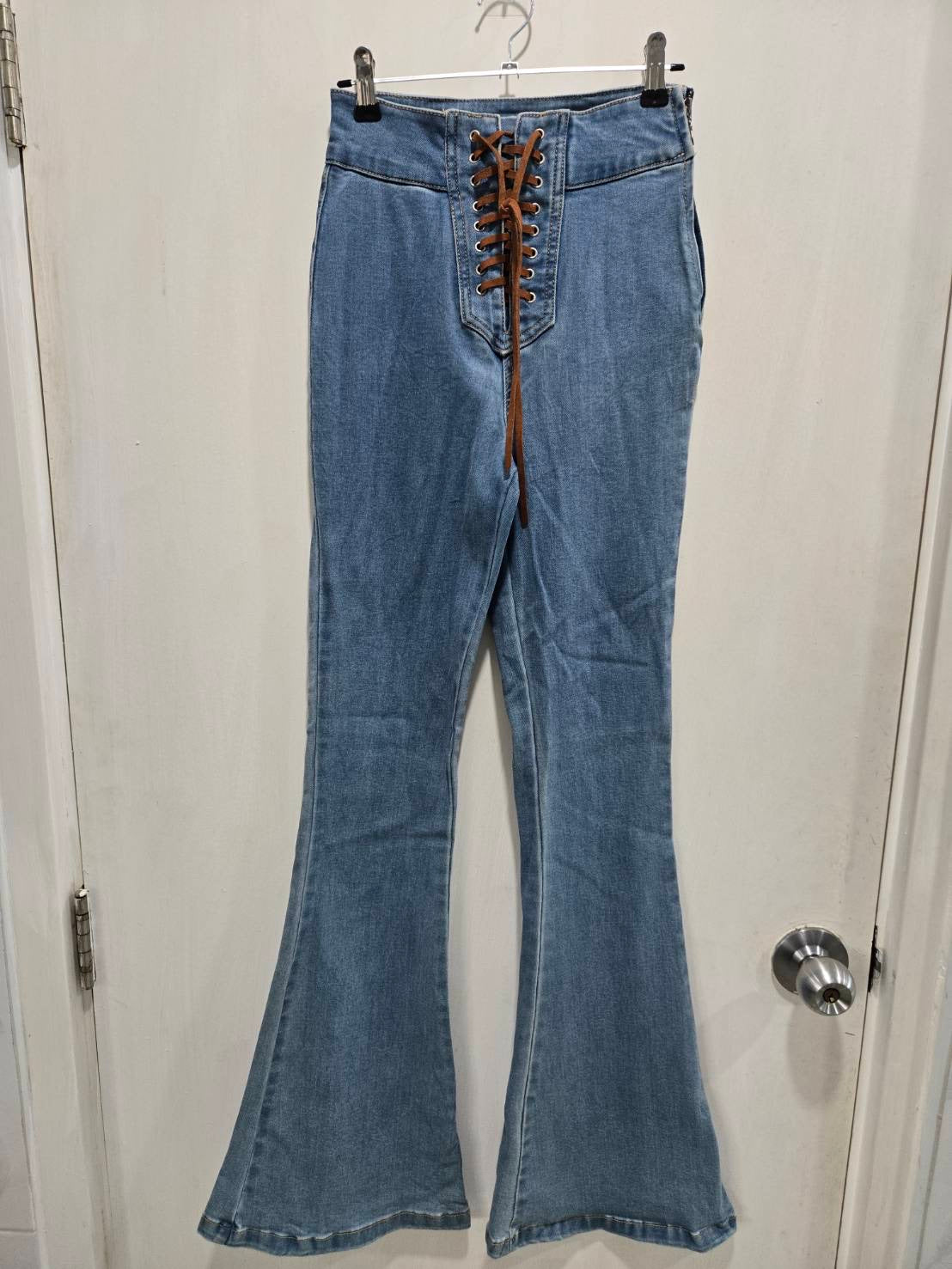 Forever 21 High-Waist Lace-Up Denim Jeans