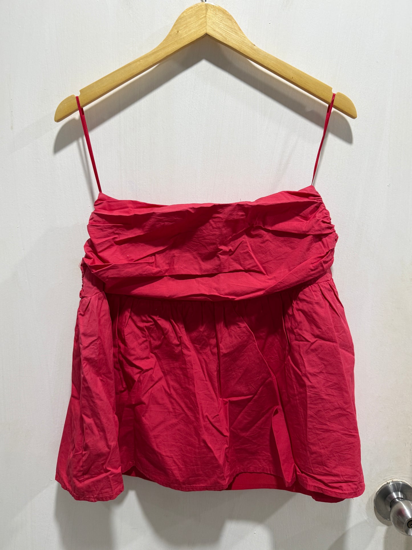Pomelo Red Dropped-Waist Bubble-Hem Mini Skirt M