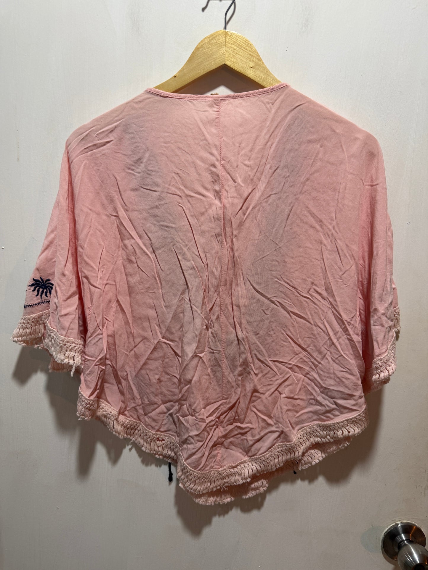 Fish Pink Embroidered Lace-Up Poncho Top Free Size