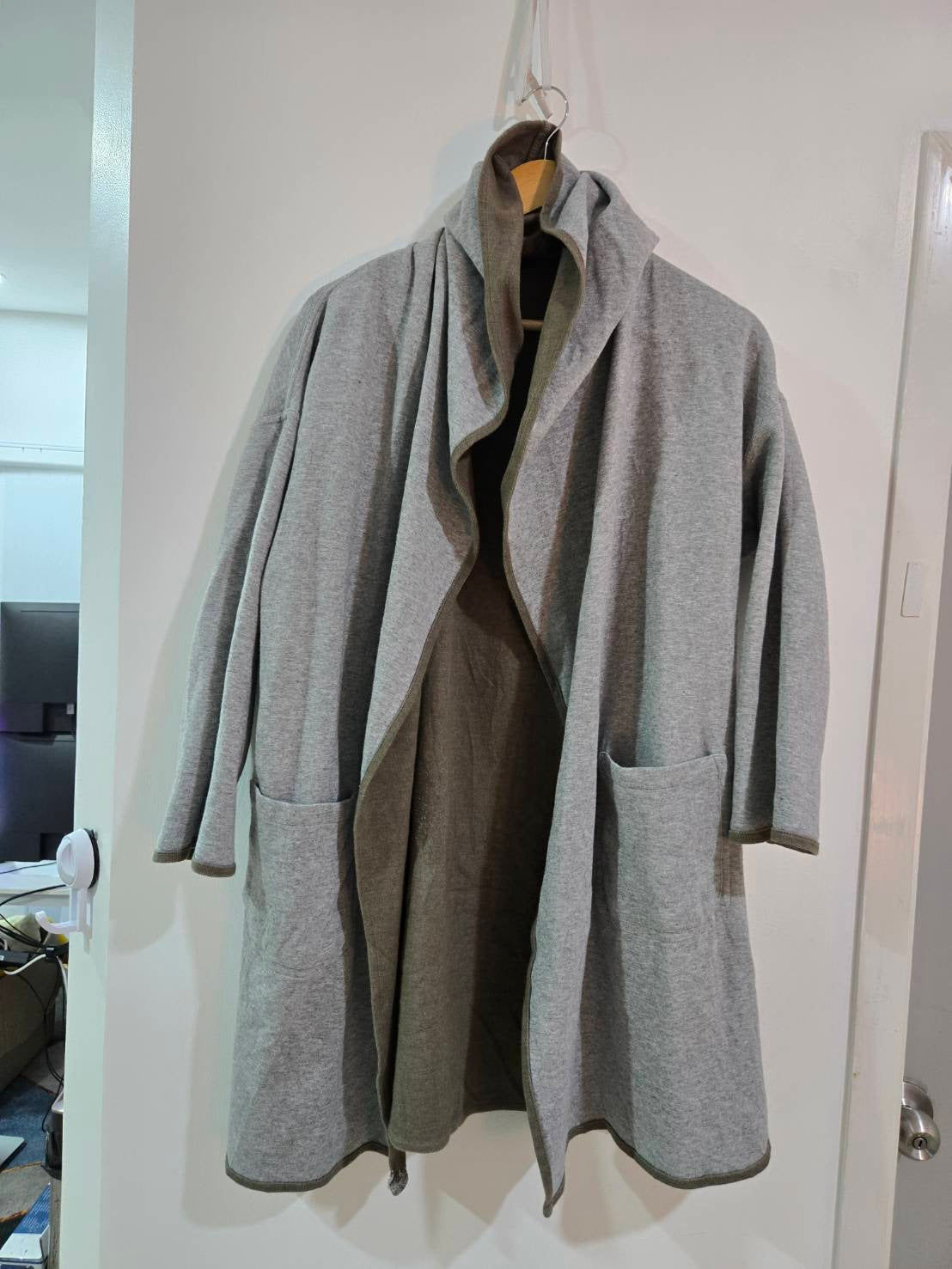 Oversized Reversible Draped Coat — Khaki × Grey — Antwerp Coat