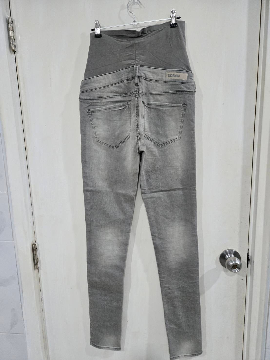 Light Gray Skinny Maternity Jeans — High-Rib Stretch Panel — DENIM