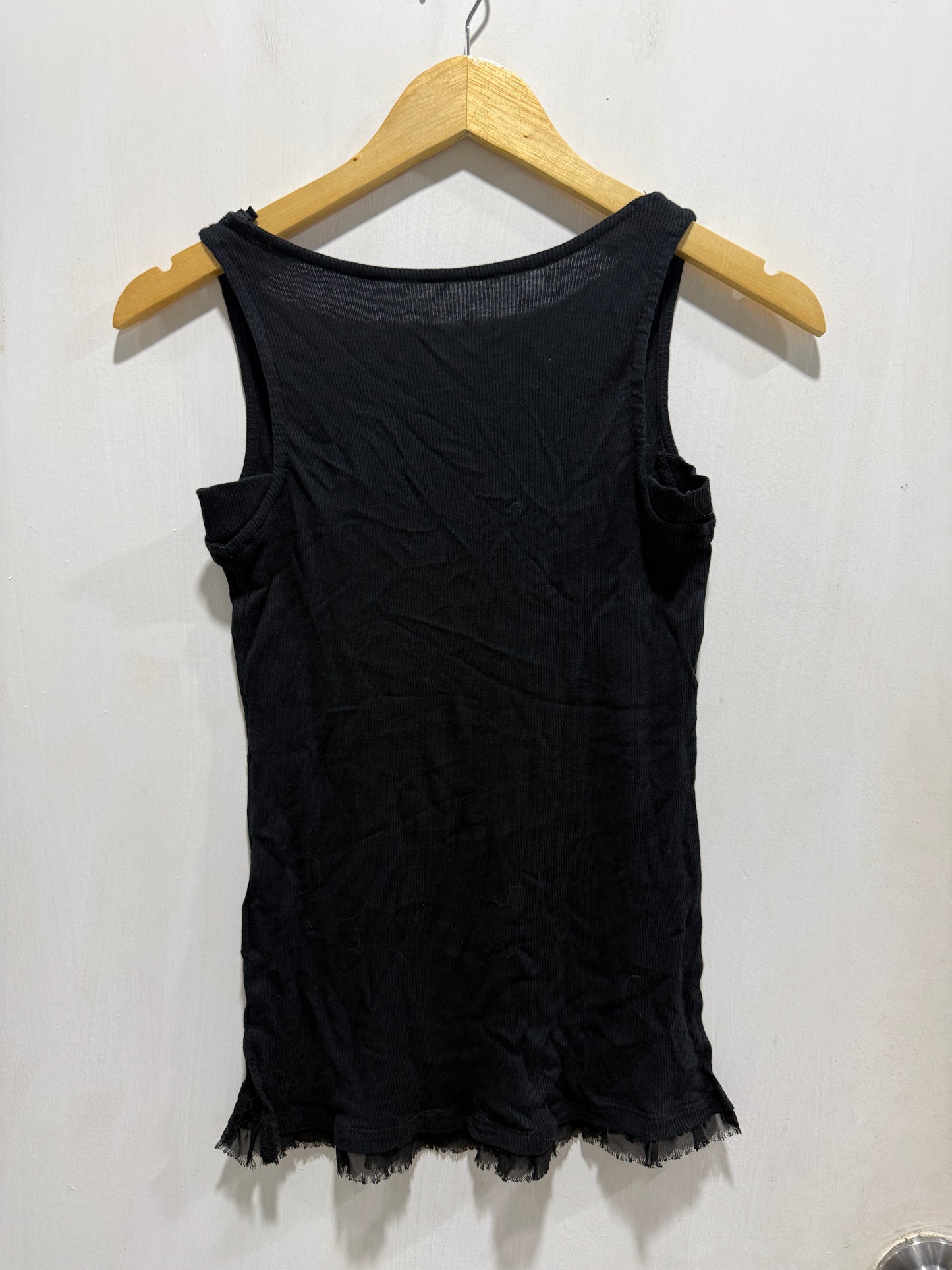 No Brand Black Metallic Beaded Trim Lace Hem Tank Top M