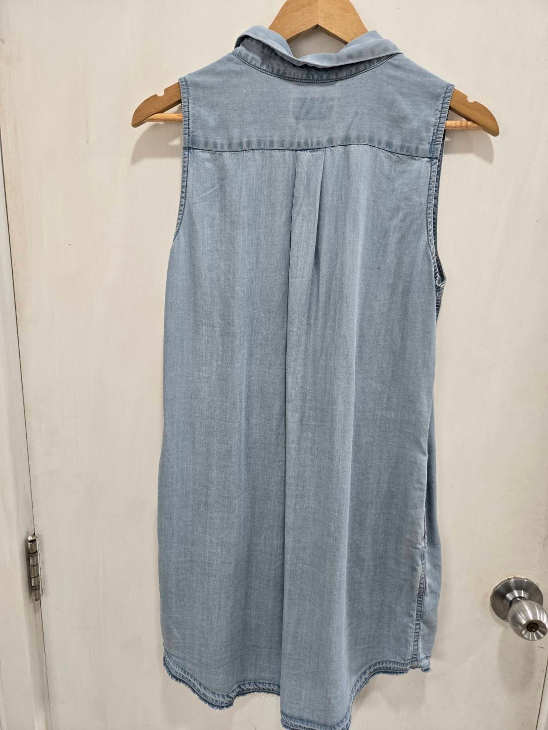 Light Blue Sleeveless Denim Shirt Dress — Button-Down Relaxed — Crosby & Broome