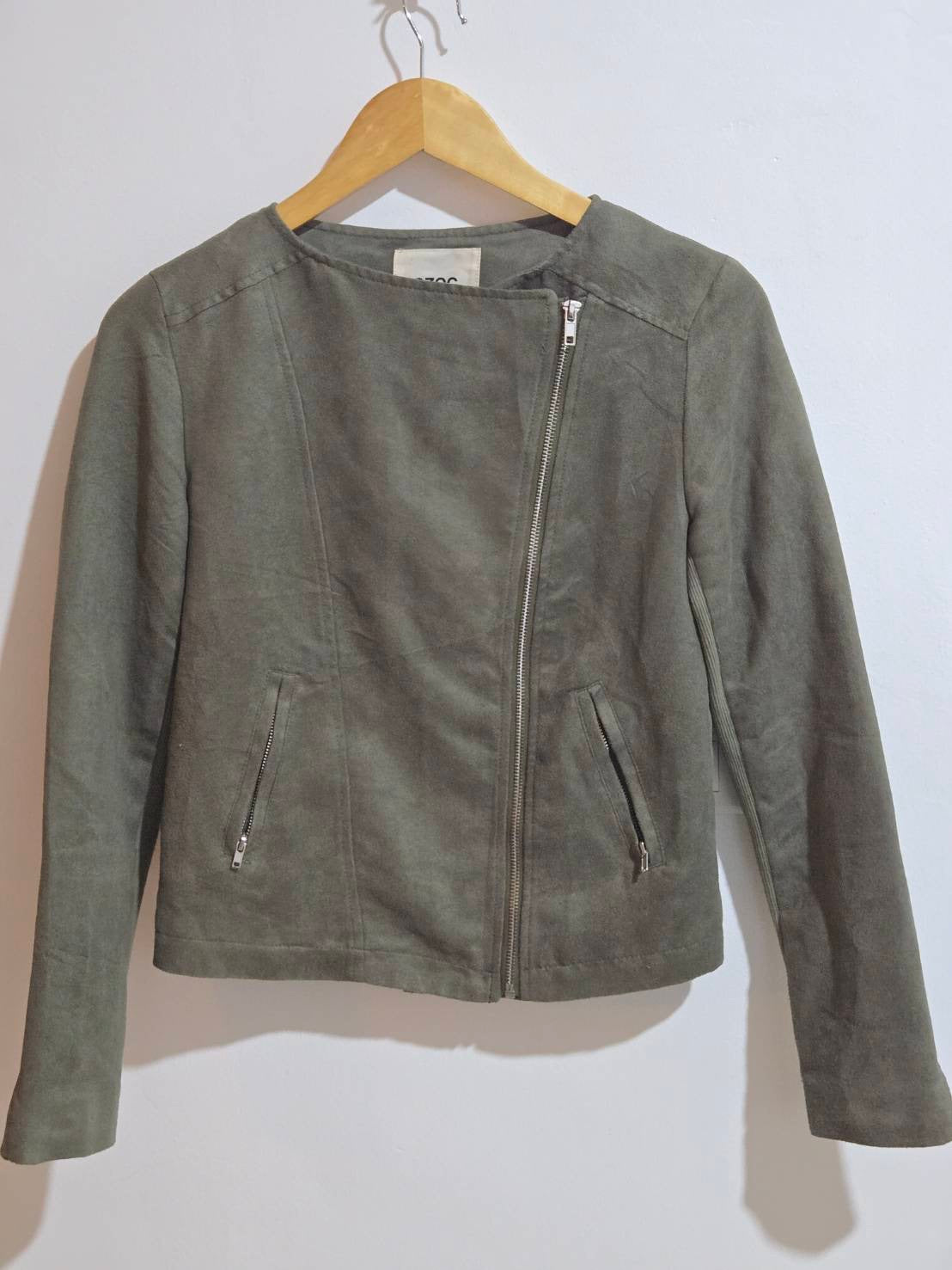Faux Suede Biker Jacket — Khaki/Olive — OZOC