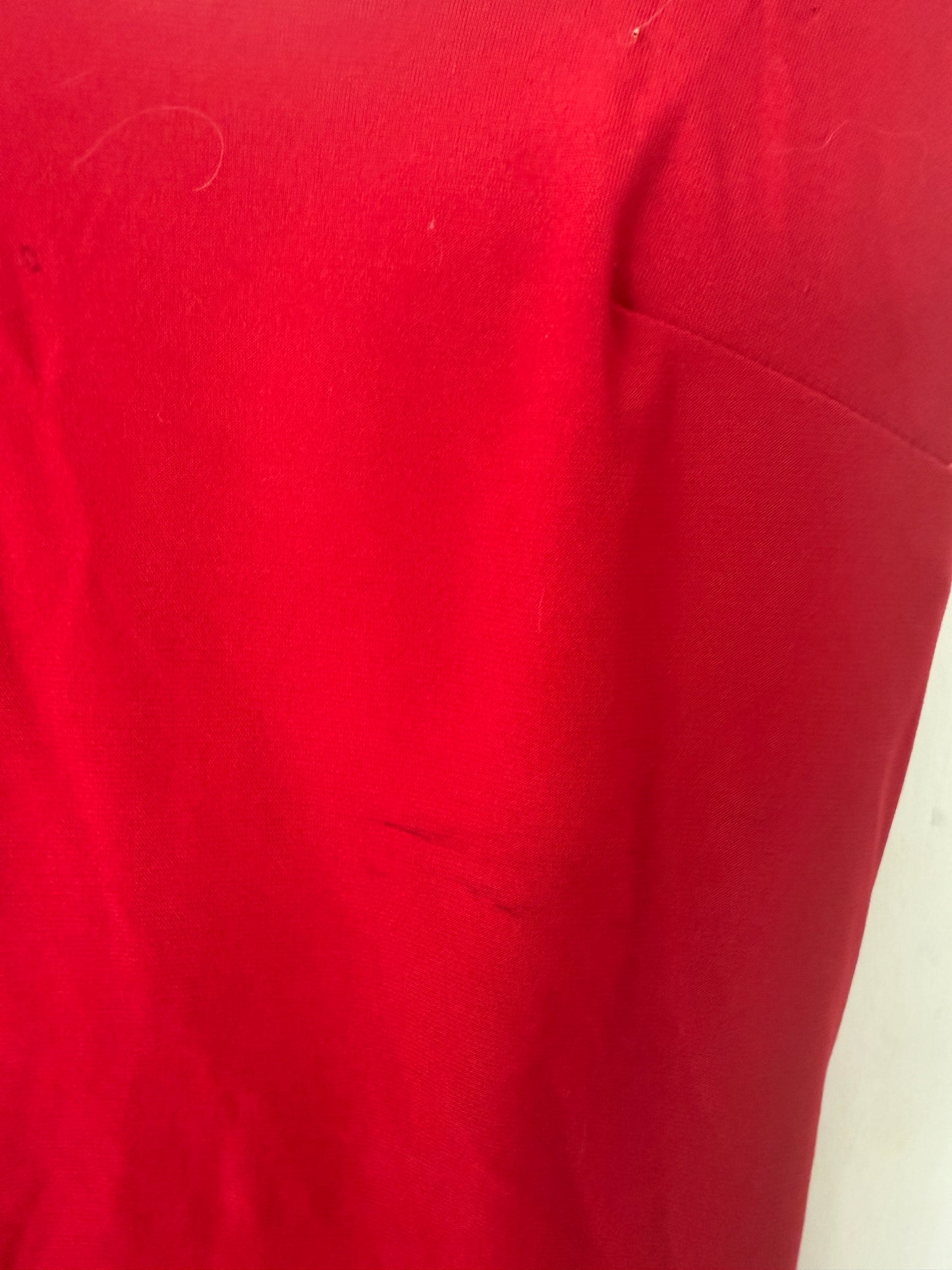 Red Asymmetric Wrap-Hem Cocktail Mini Dress — Bodycon Scoop Neck — No Label