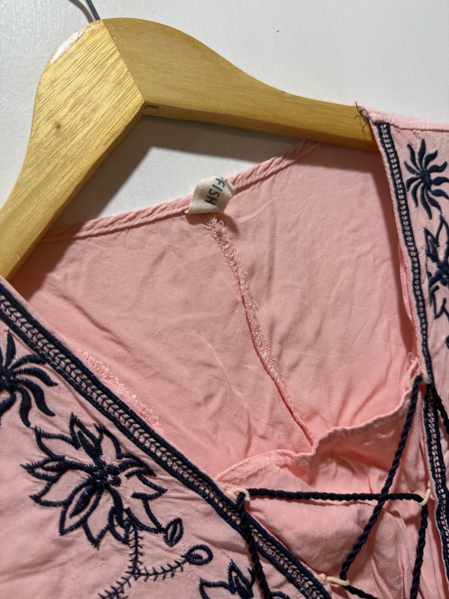 Fish Pink Embroidered Lace-Up Poncho Top Free Size