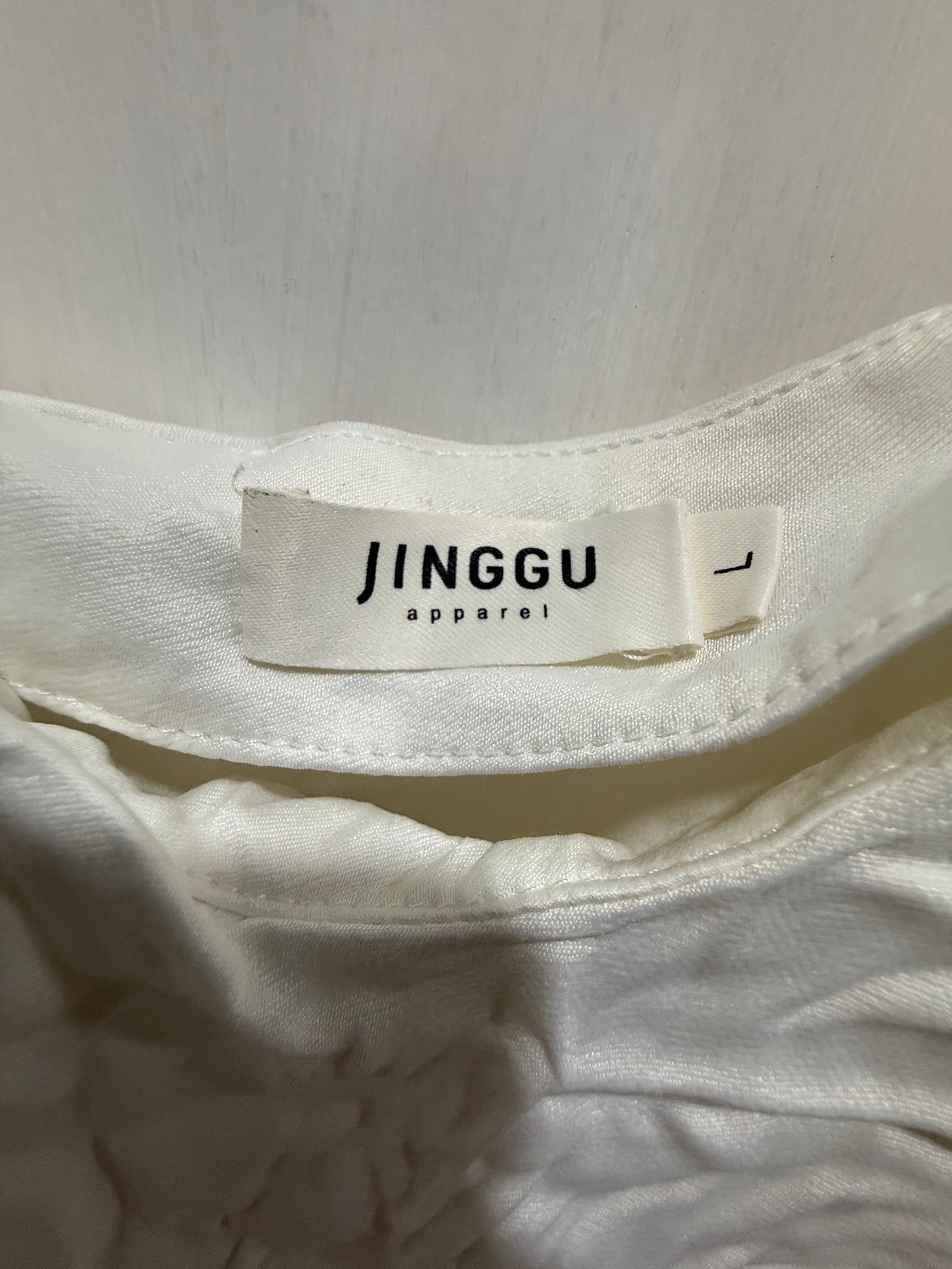 Jinggu Apparel White Crinkled Apron Slip Dress L