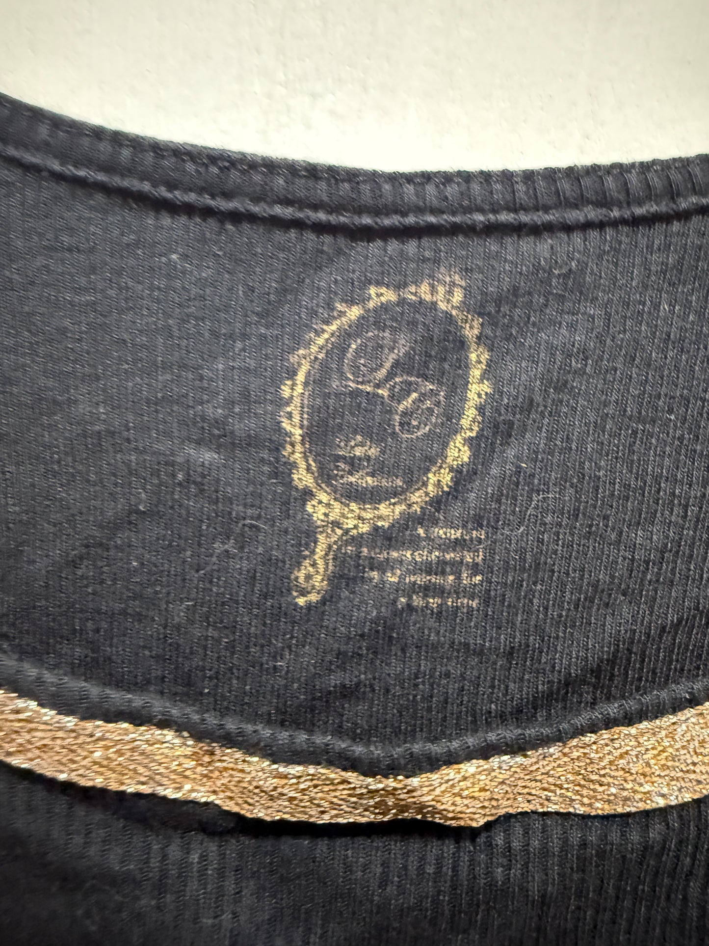 No Brand Black Metallic Beaded Trim Lace Hem Tank Top M