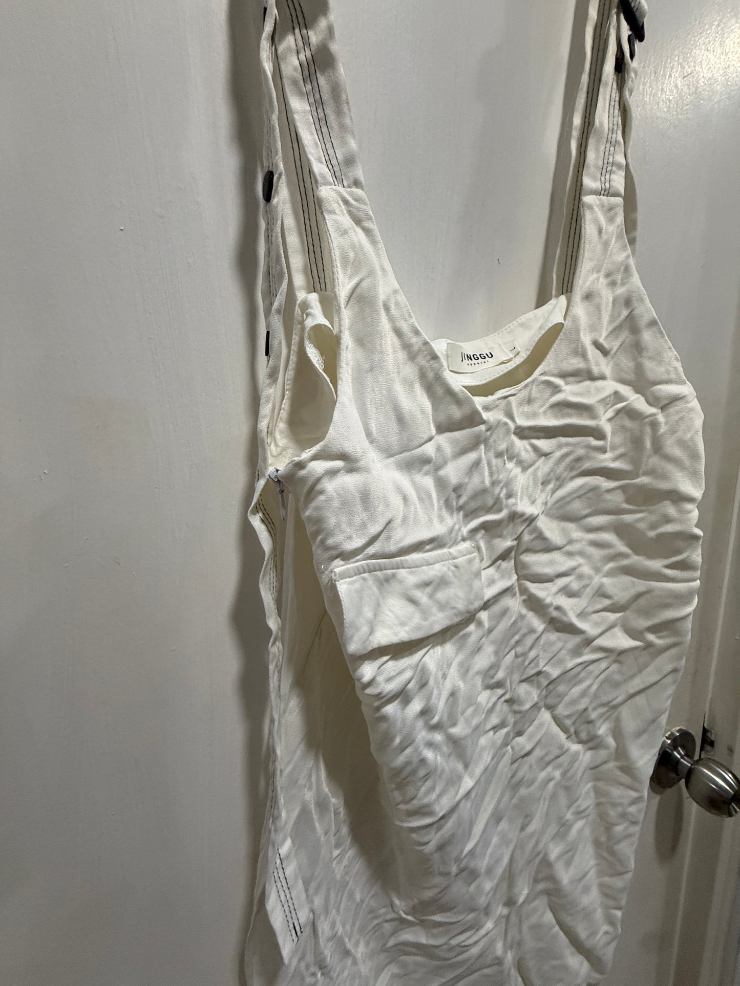 Jinggu Apparel White Crinkled Apron Slip Dress L