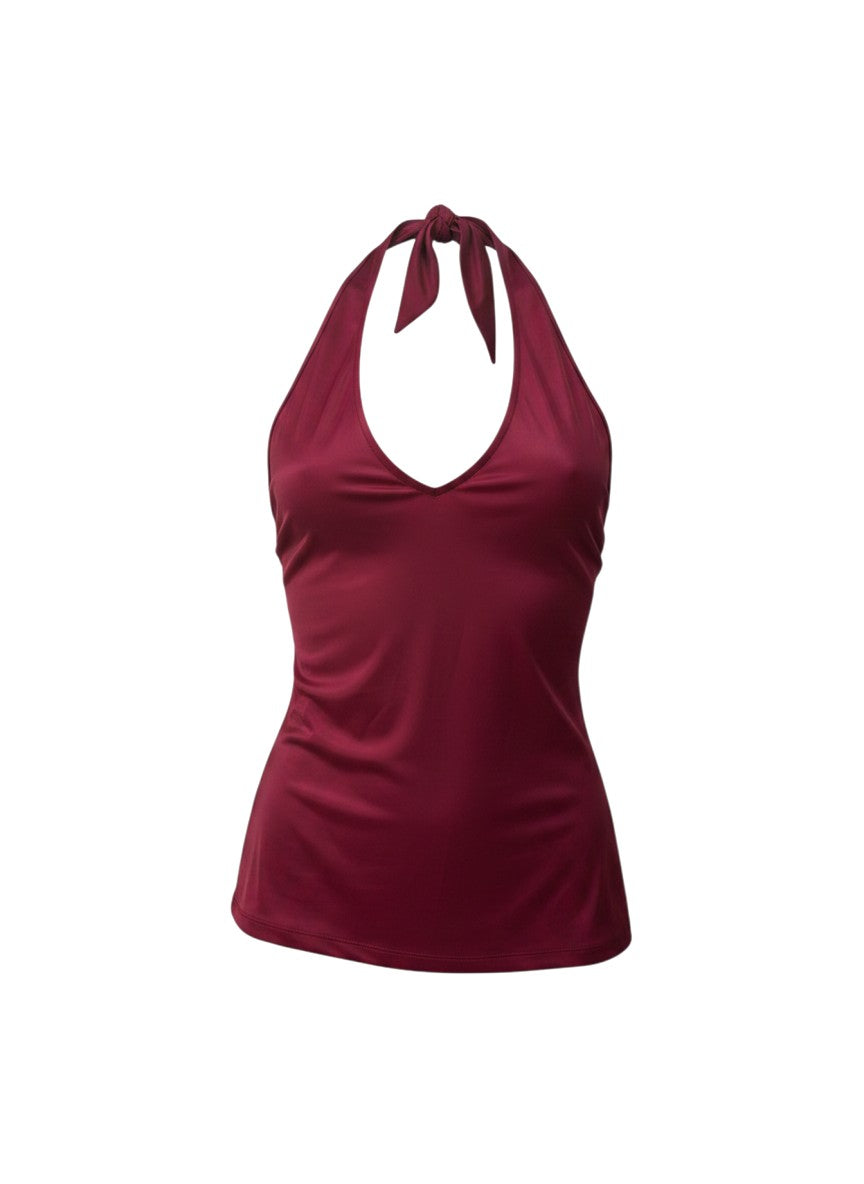 Hot Pink Satin Halter-Neck Top — Vibrant Statement Piece — Shein