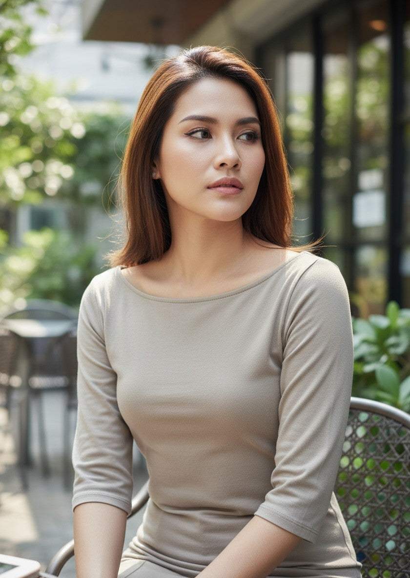 Beige Asymmetric Off-the-Shoulder Mini Dress — Effortless Summer Chic — No Label