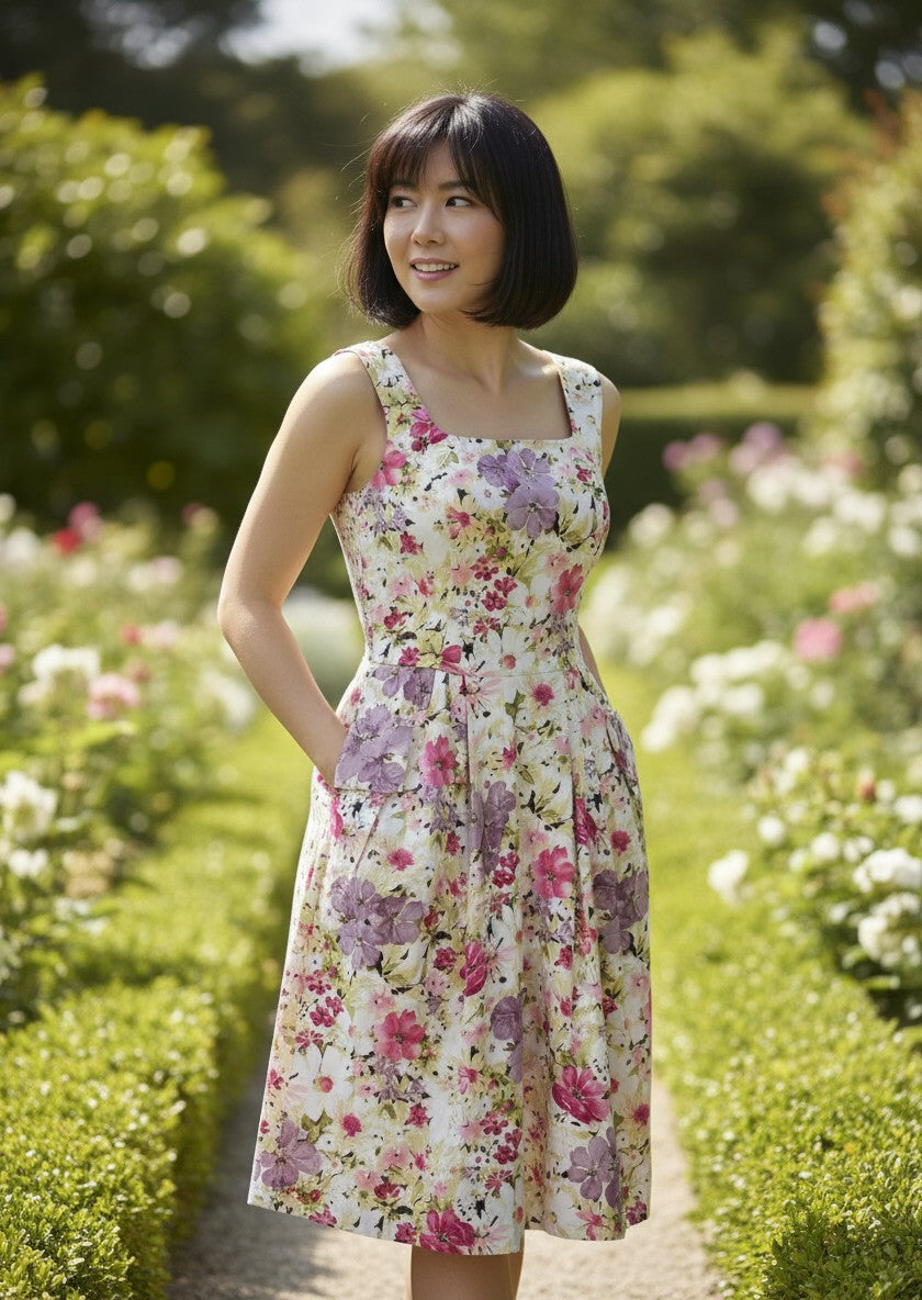 Vibrant Floral Print Sleeveless Midi Dress — Bold Botanical Bloom — Eva de Moda
