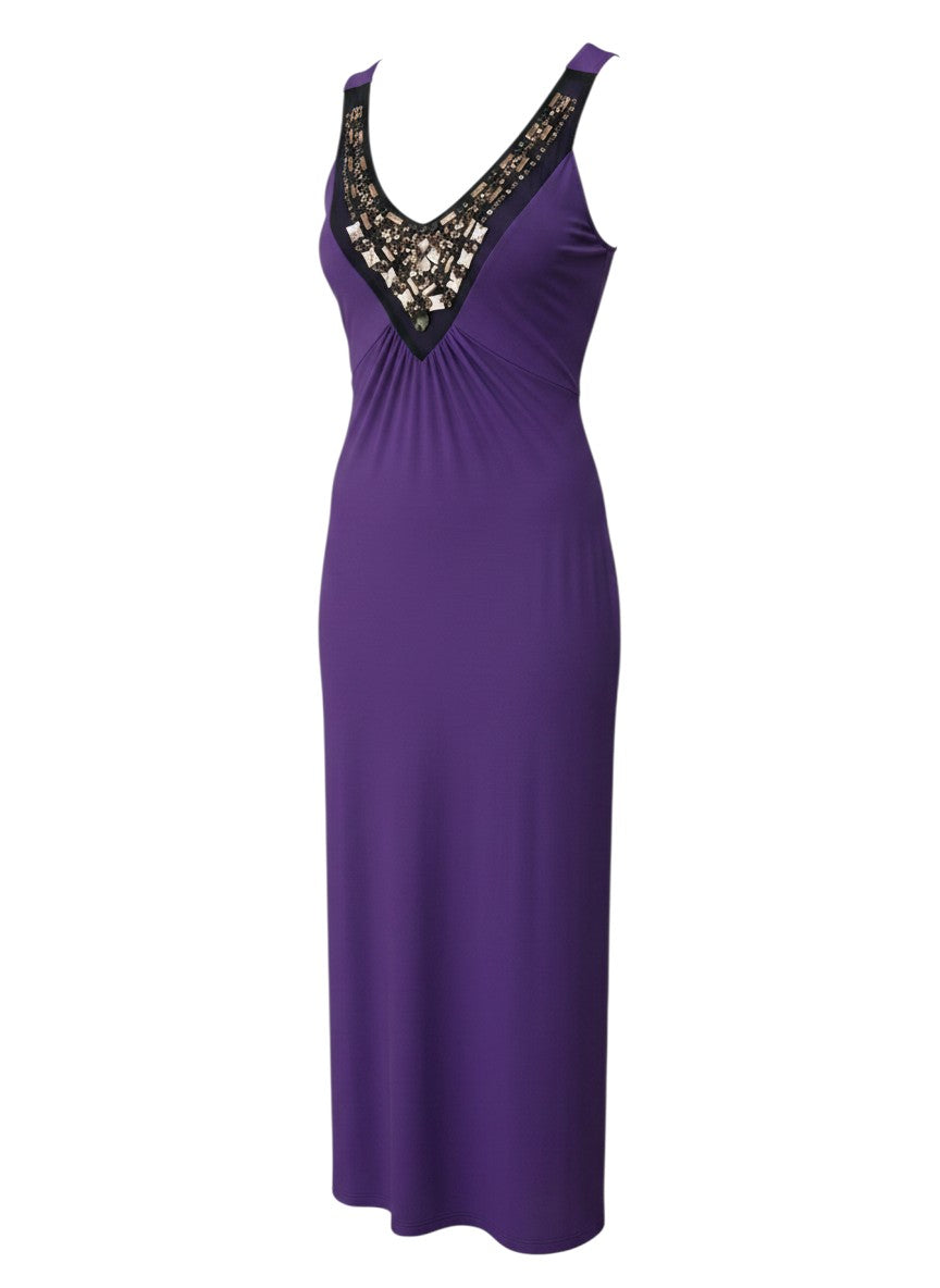 Purple Studded Embellished V-Neck Sleeveless Maxi Dress — Embellished Maximalism — No Label