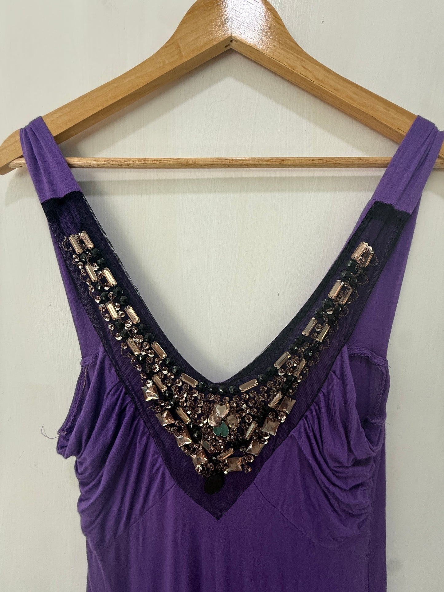 Purple Studded Embellished V-Neck Sleeveless Maxi Dress — Embellished Maximalism — No Label