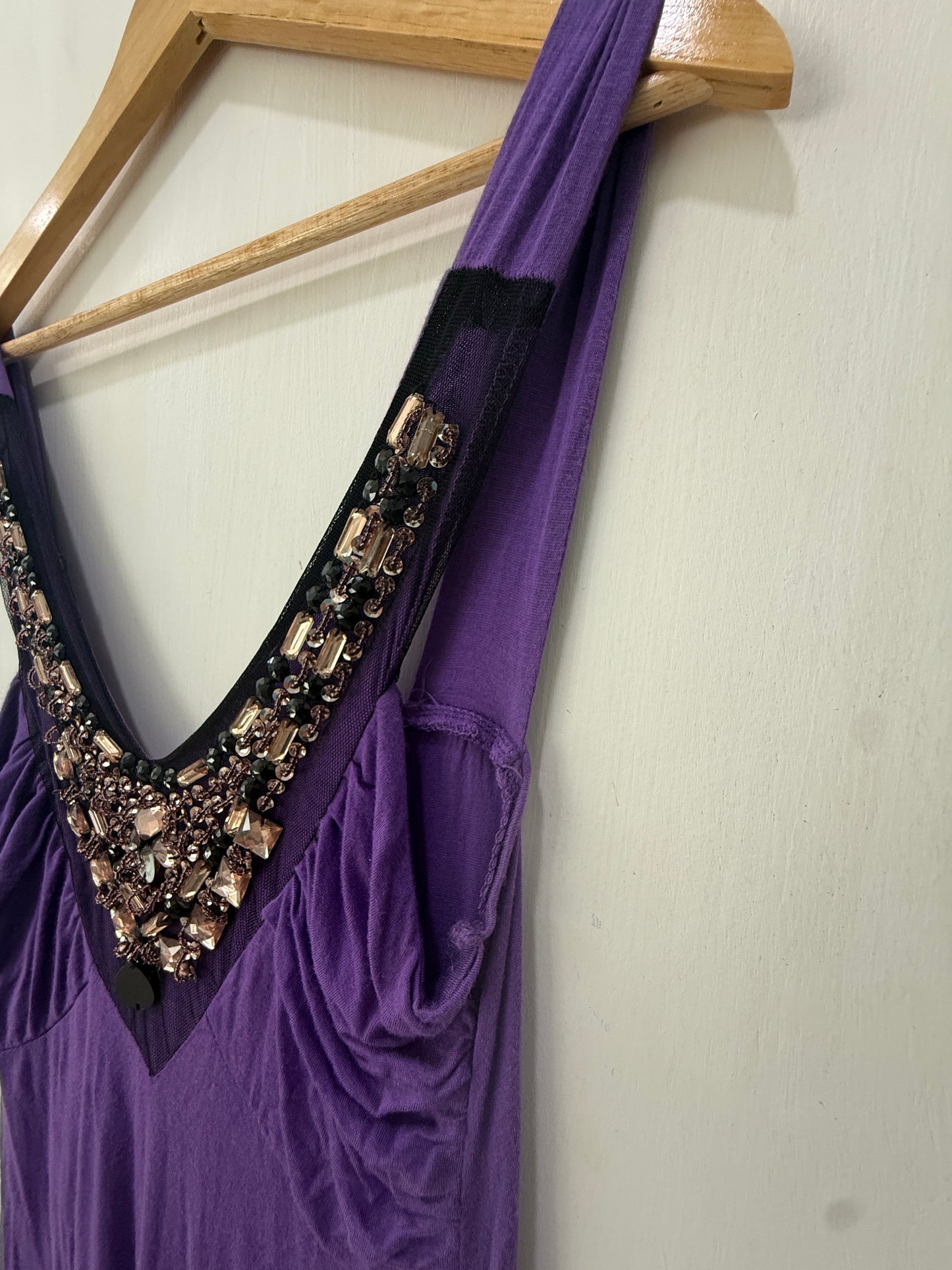 Purple Studded Embellished V-Neck Sleeveless Maxi Dress — Embellished Maximalism — No Label