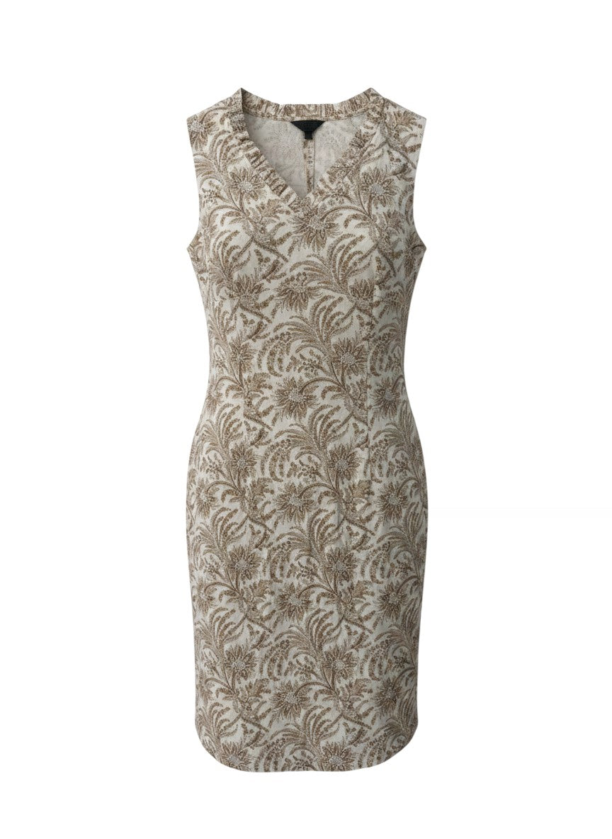 Reflect Beige Botanical Floral Linen Sheath Dress Size 40