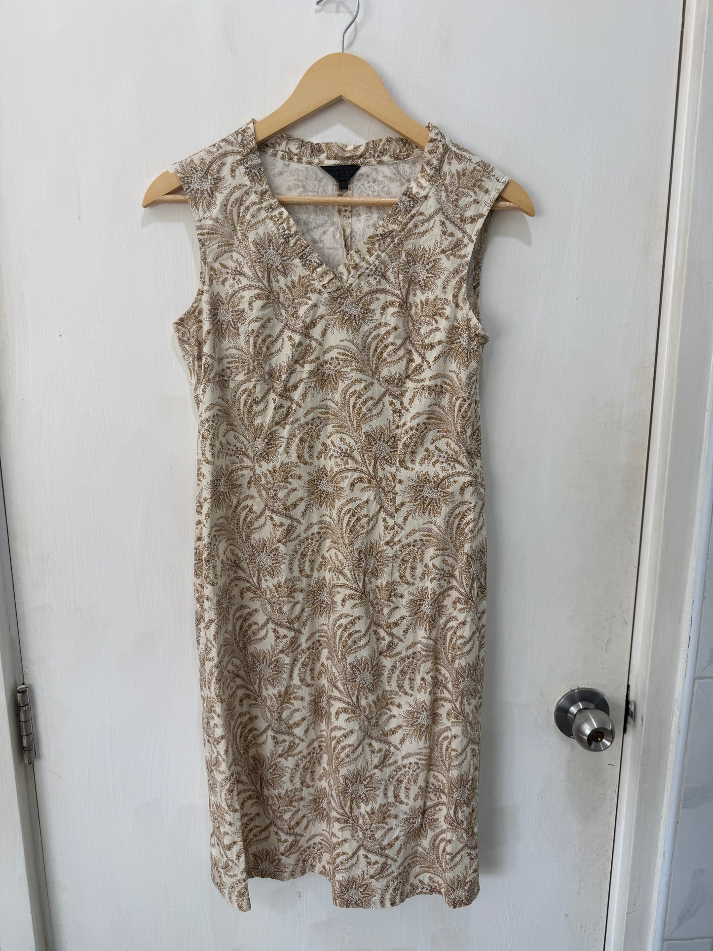 Reflect Beige Botanical Floral Linen Sheath Dress Size 40