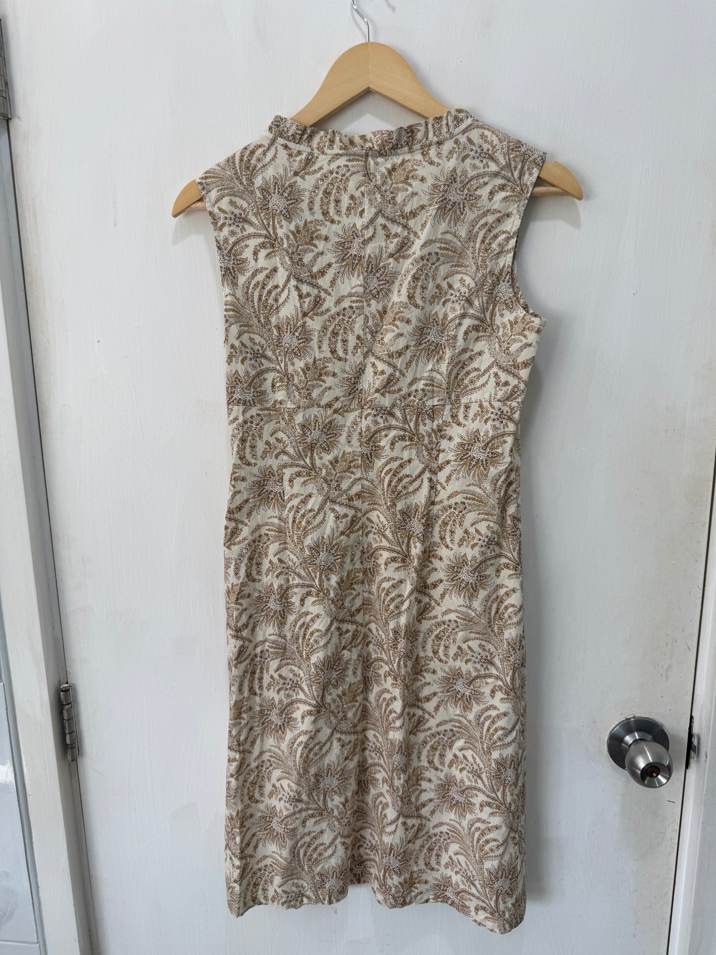 Reflect Beige Botanical Floral Linen Sheath Dress Size 40