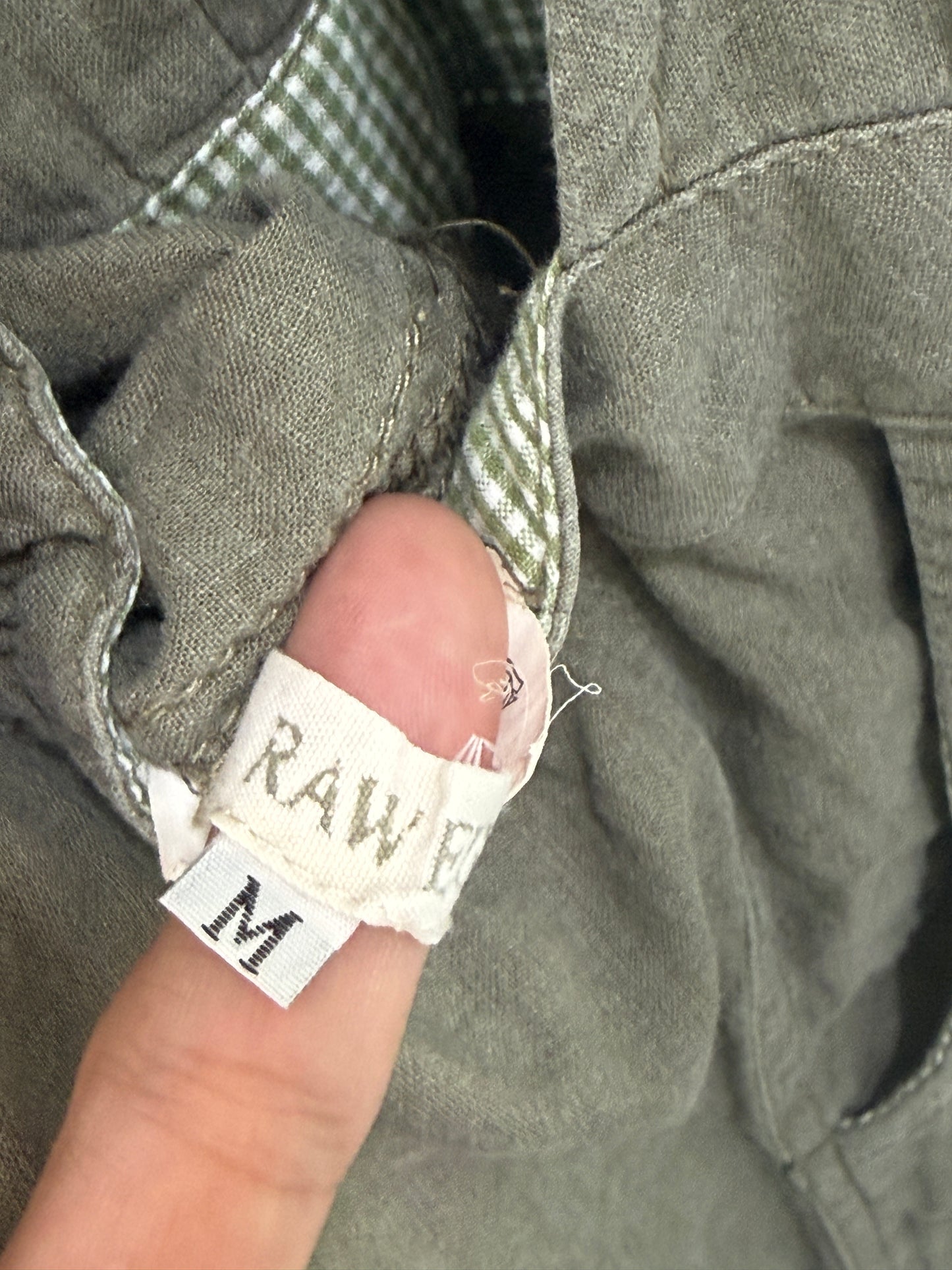 Olive Linen Utility Cropped Jumpsuit — Artisanal Raw-Hem Edge — Raw Edge