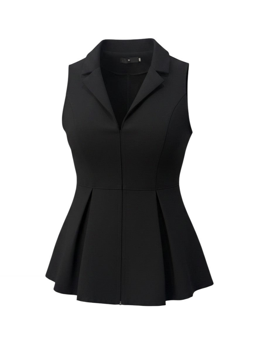 Black Deep V-Neck Peplum Mini Dress — Bold Neckline Statement — No Label