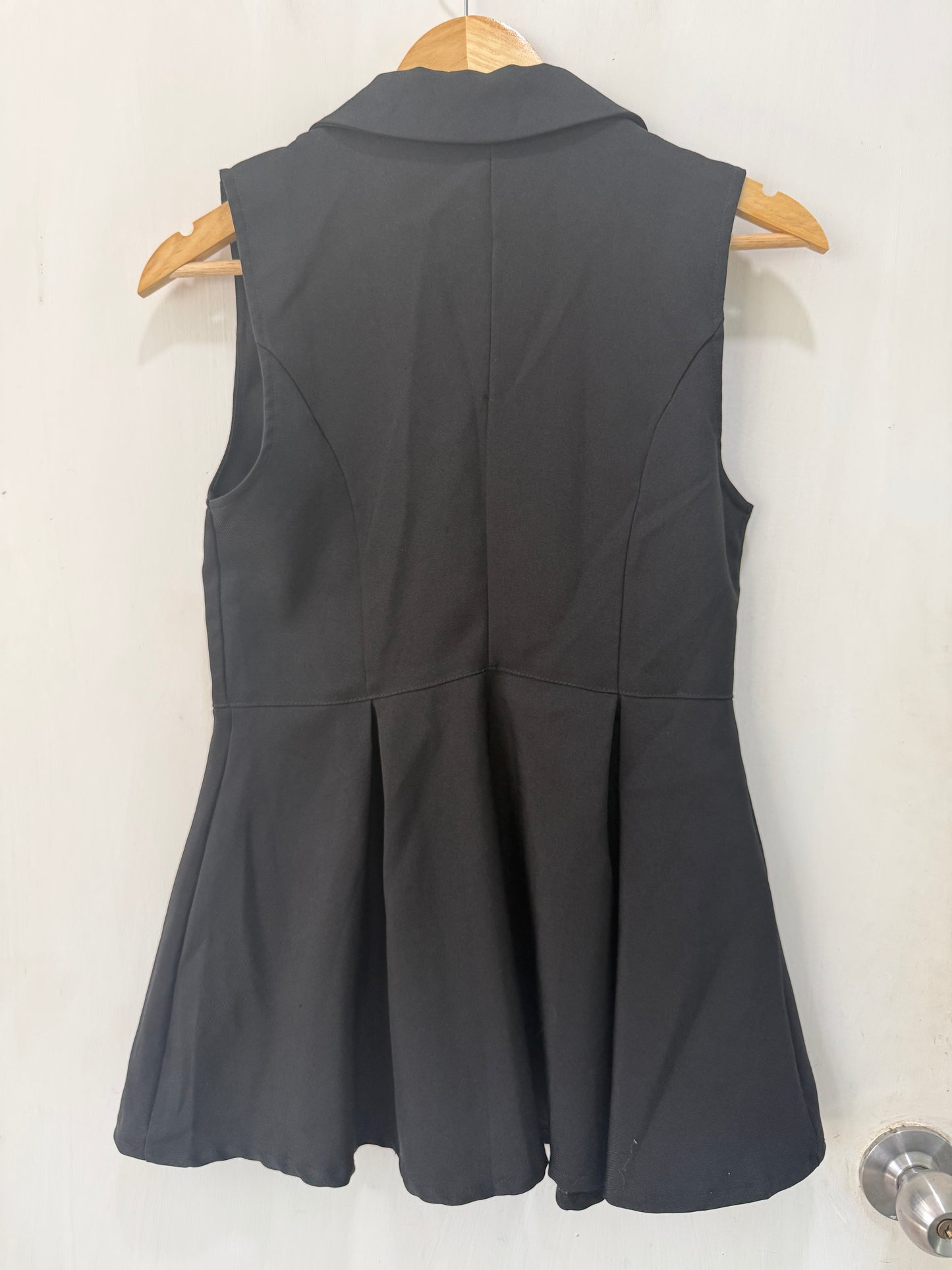 Black Deep V-Neck Peplum Mini Dress — Bold Neckline Statement — No Label