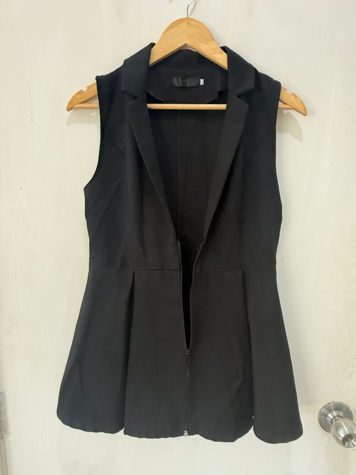 Black Deep V-Neck Peplum Mini Dress — Bold Neckline Statement — No Label