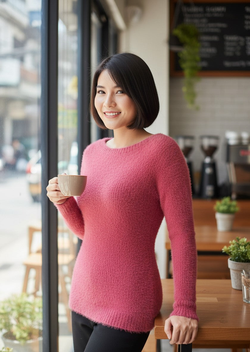 No Brand Pink Eyelash Knit Sweater Size S