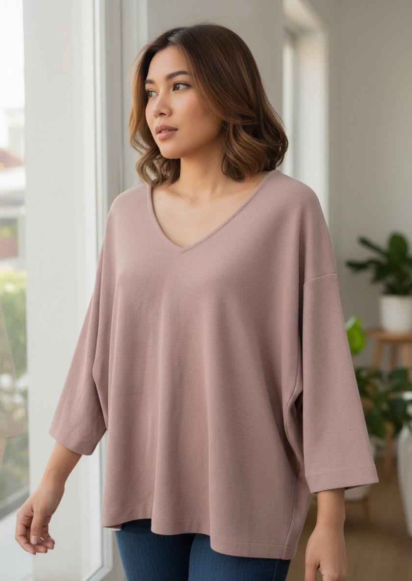 Uniqlo Pink V-Neck Batwing Blouse Size XL