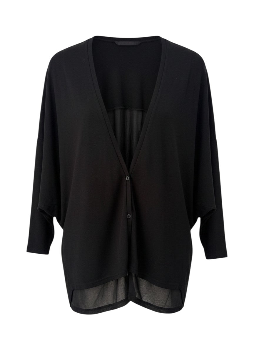 Rienda Black Fluid Dolman Sheer-Back Cardigan Free Size