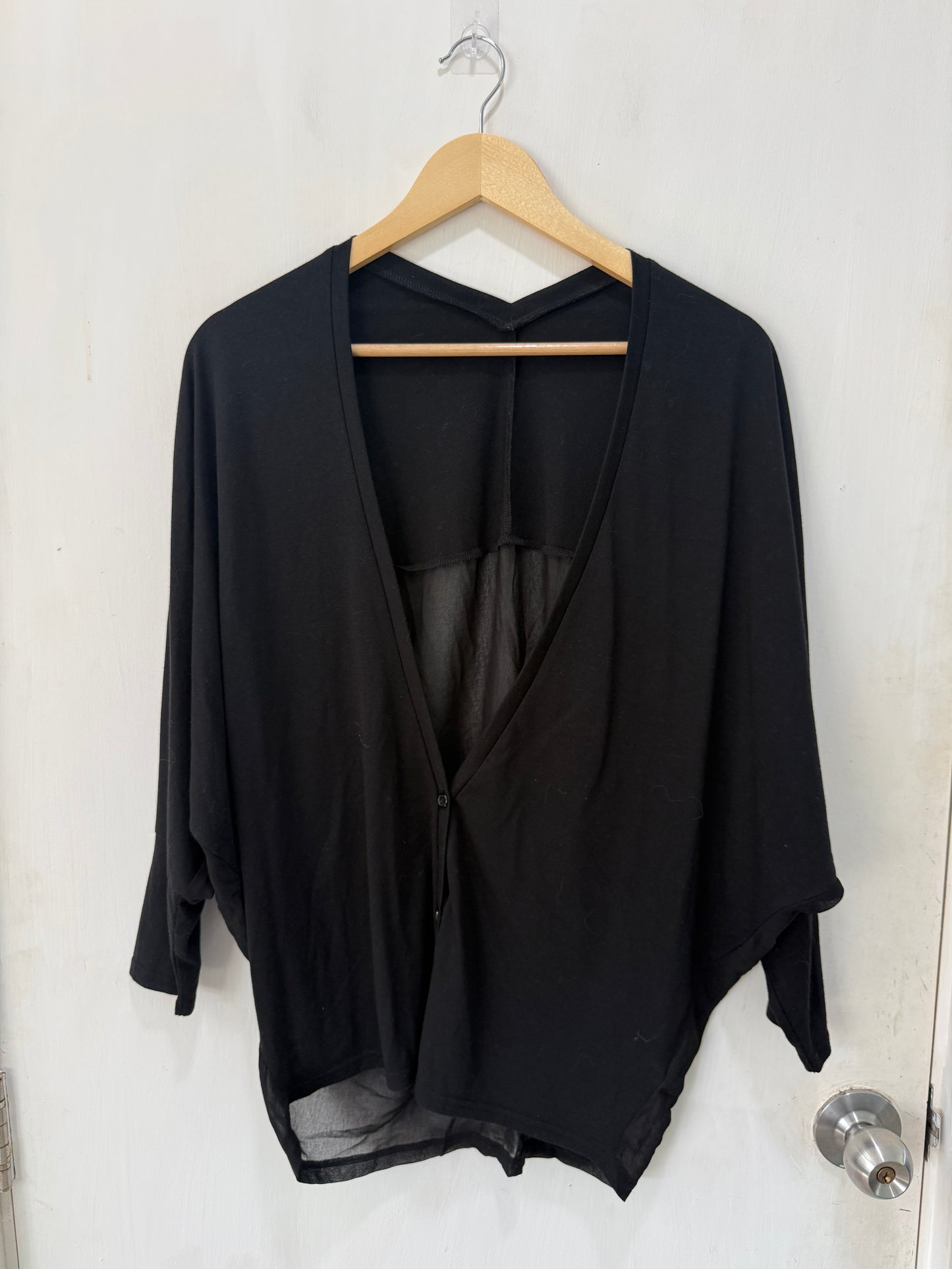 Rienda Black Fluid Dolman Sheer-Back Cardigan Free Size