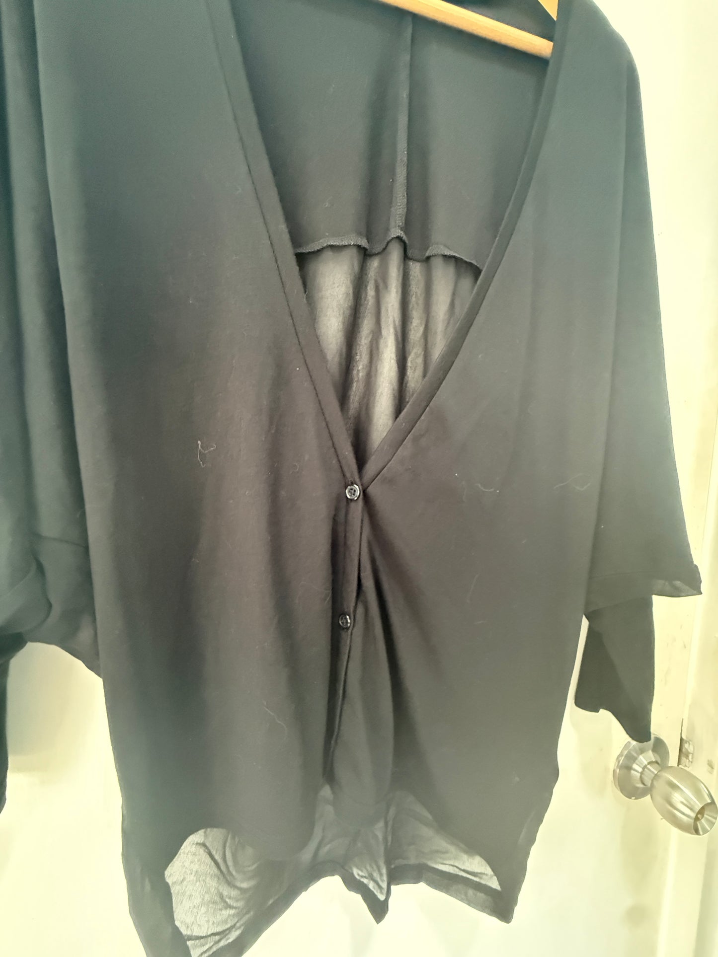Rienda Black Fluid Dolman Sheer-Back Cardigan Free Size