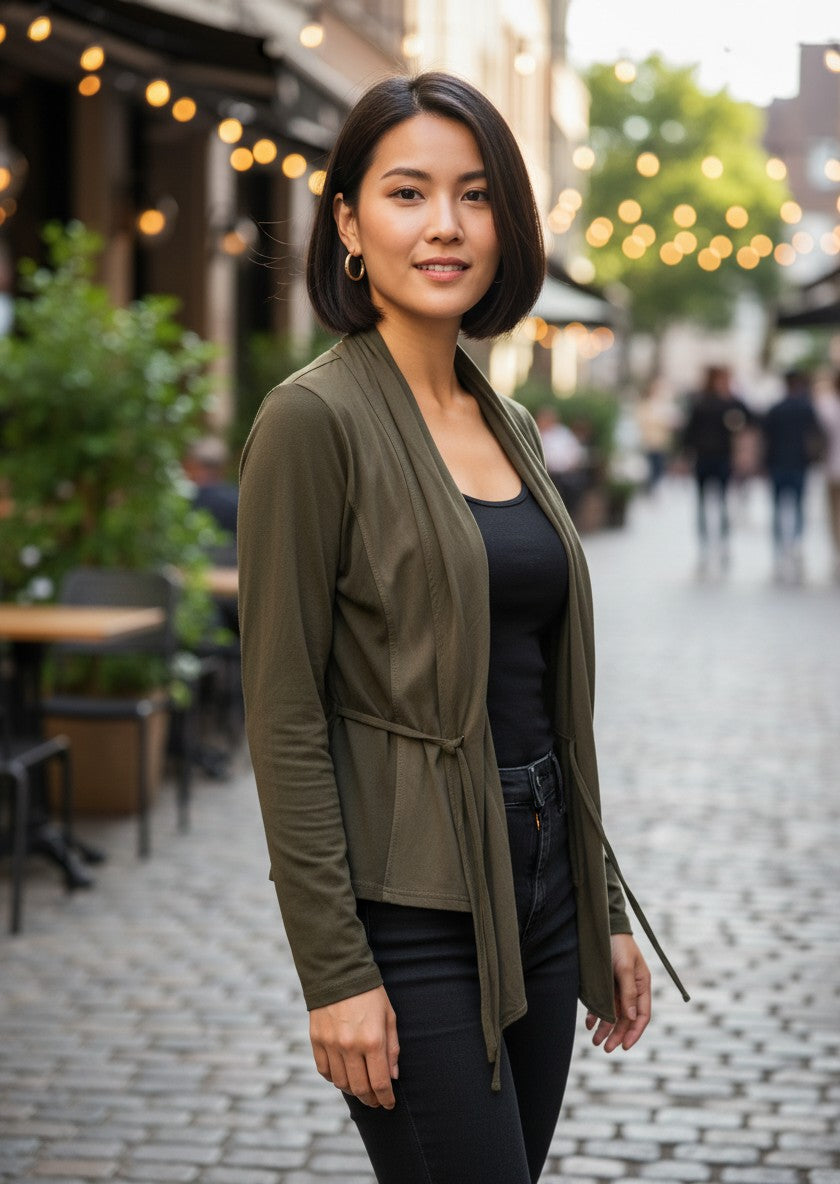 Nuovo Olive Draped Belted Cardigan Size M 38/40