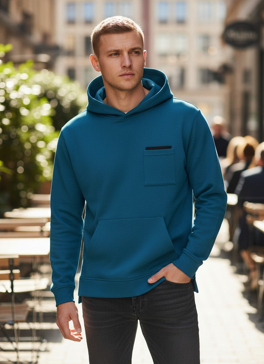 Nazhi Blue Cowl-Neck Hooded Pullover Size M Men