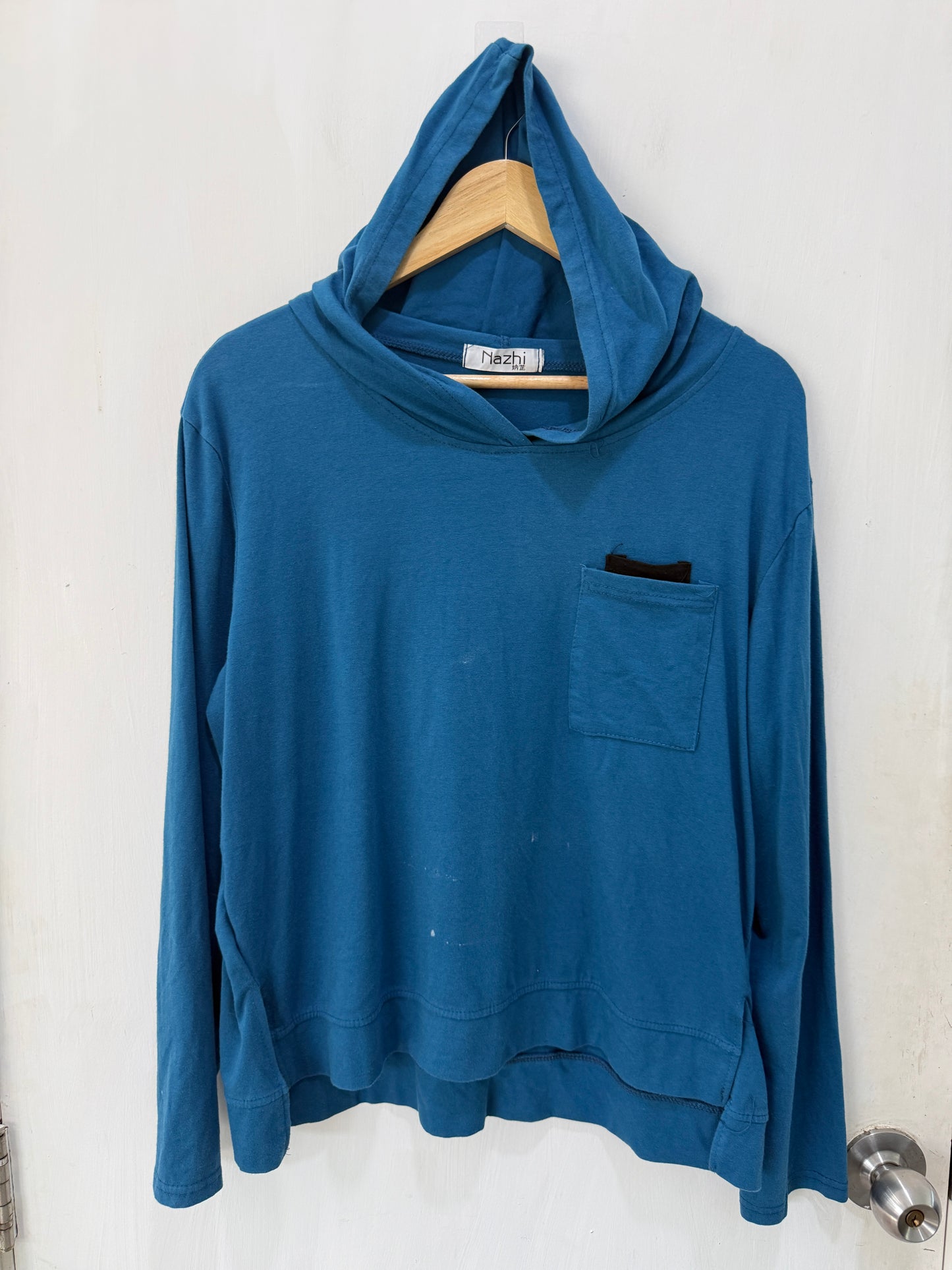 Nazhi Blue Cowl-Neck Hooded Pullover Size M Men