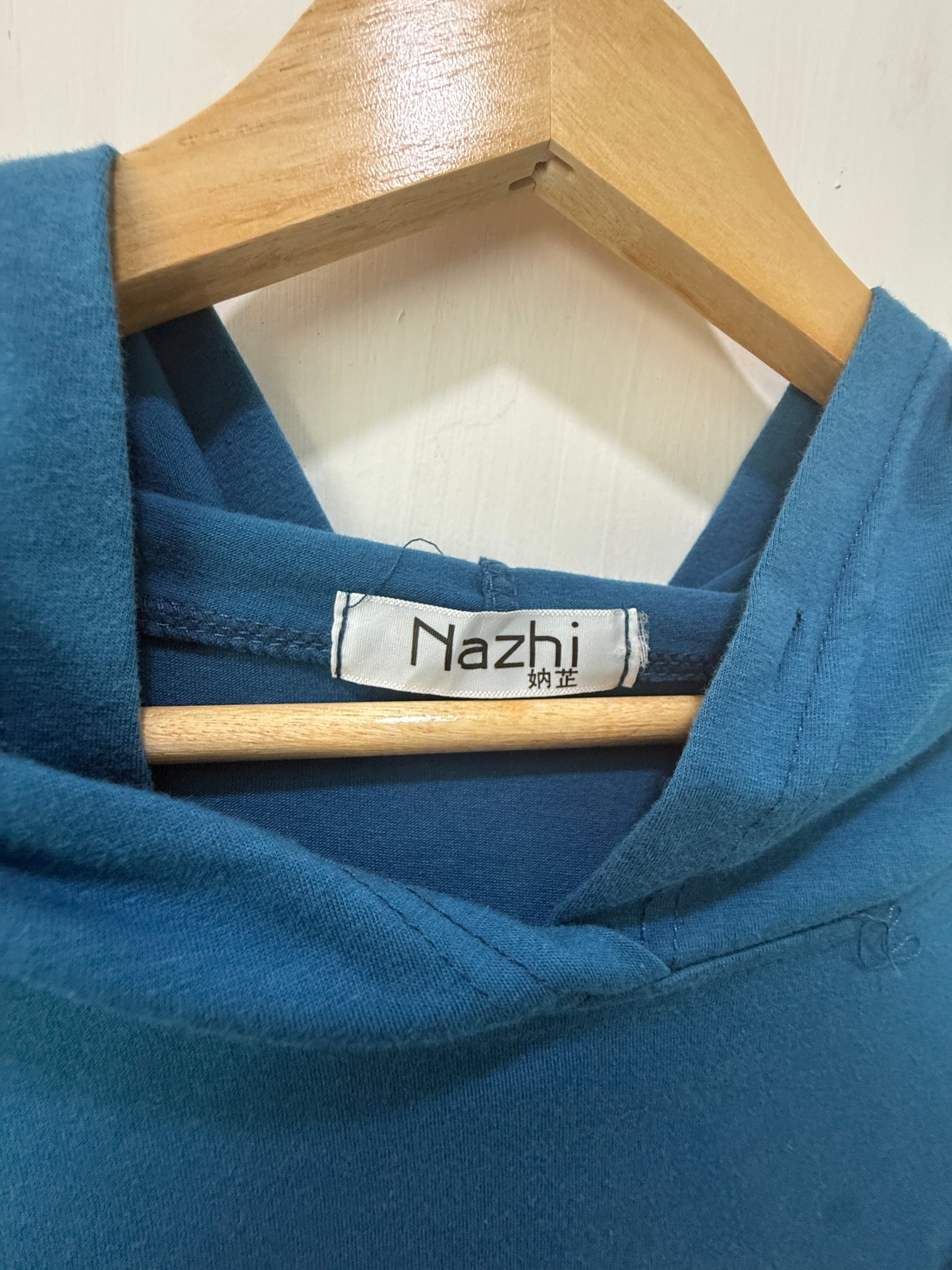 Nazhi Blue Cowl-Neck Hooded Pullover Size M Men