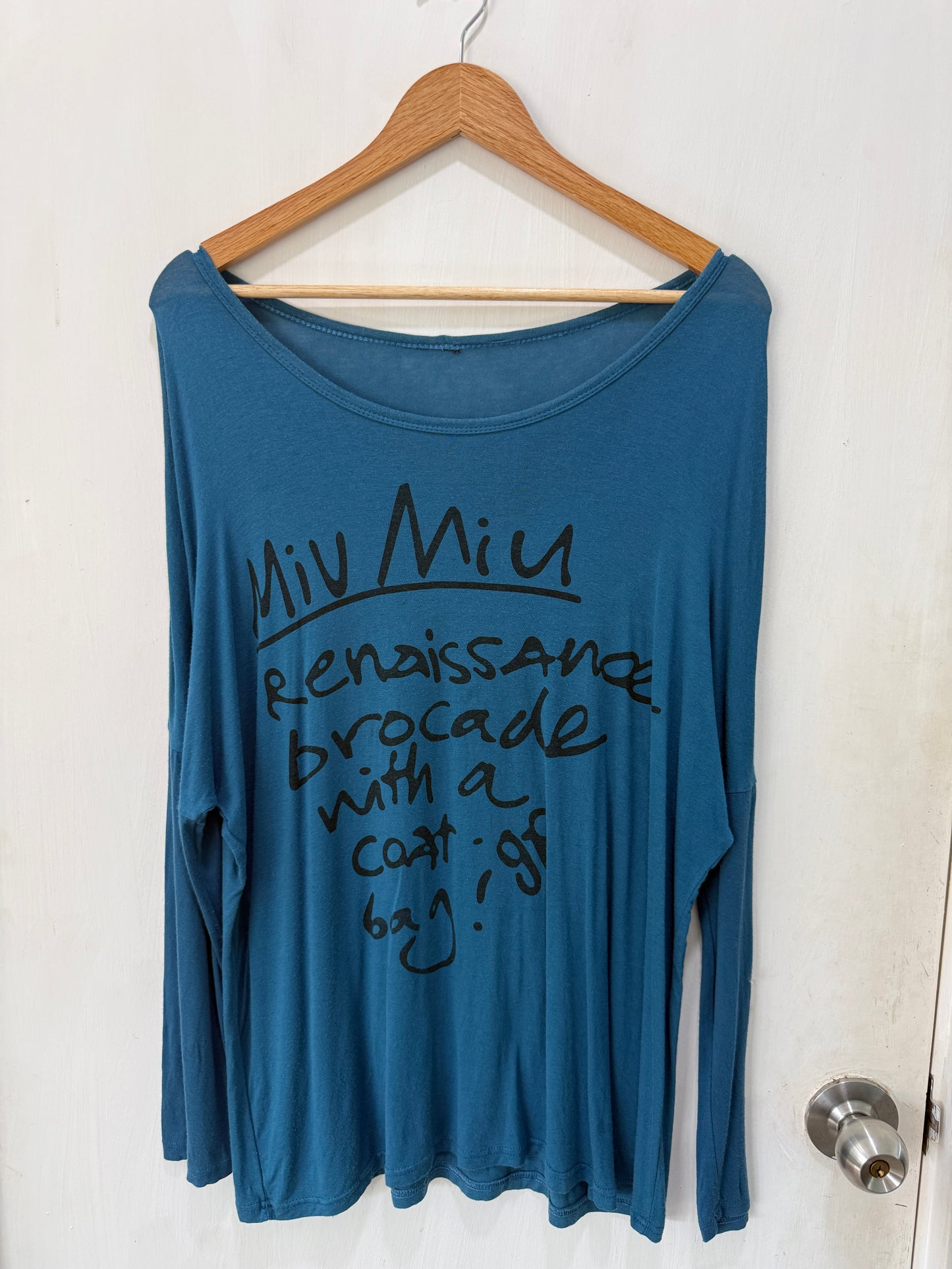 No Brand Blue Miu Miu Script Graphic Long-Sleeve Top Free Size