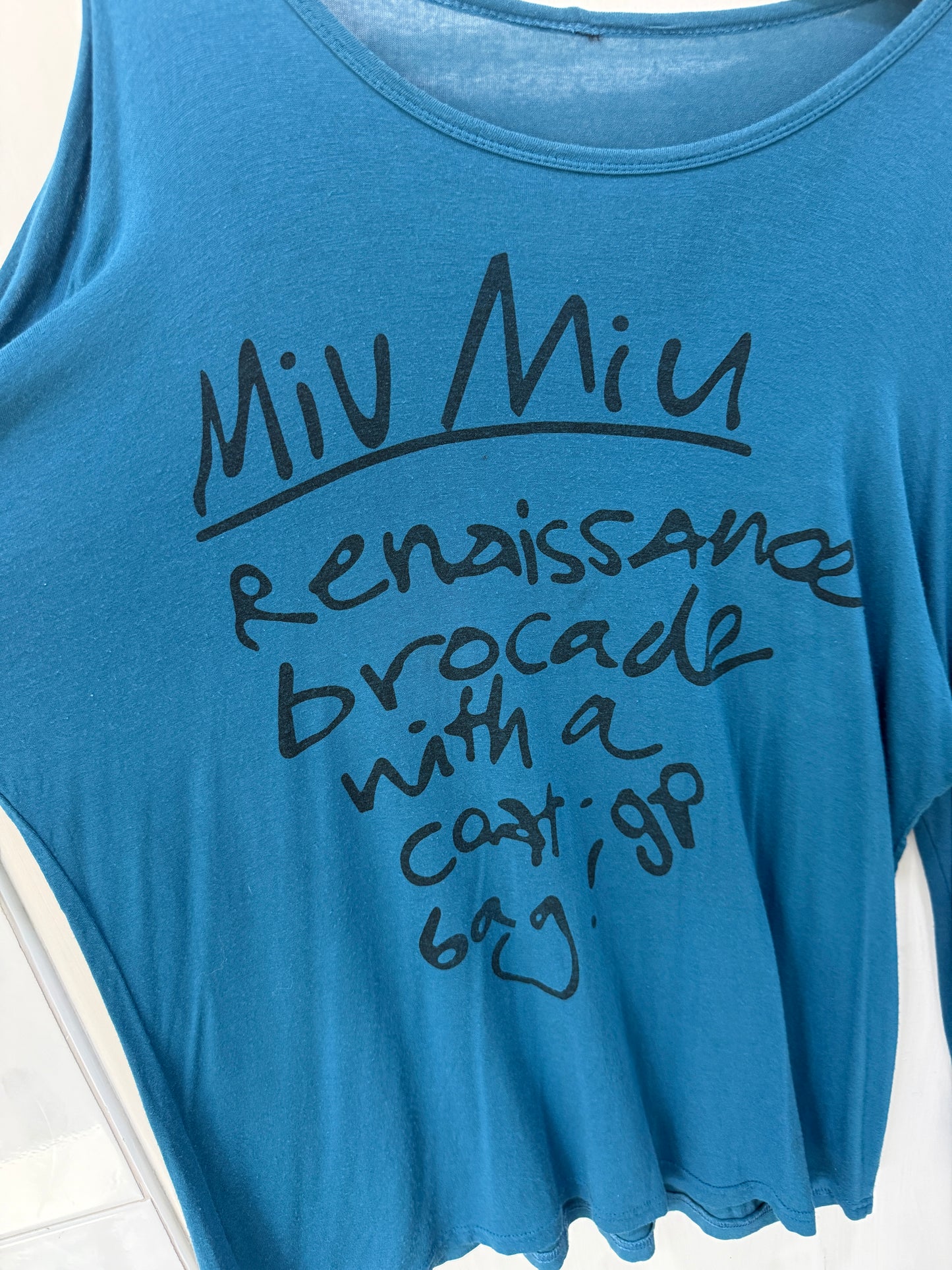 No Brand Blue Miu Miu Script Graphic Long-Sleeve Top Free Size