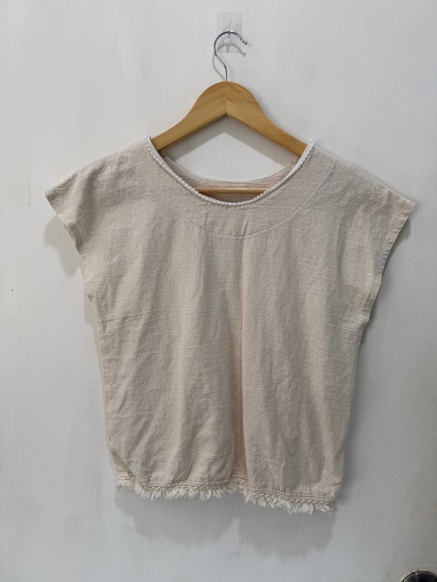 No Brand Beige Linen Fringed-Hem Top Size S/M