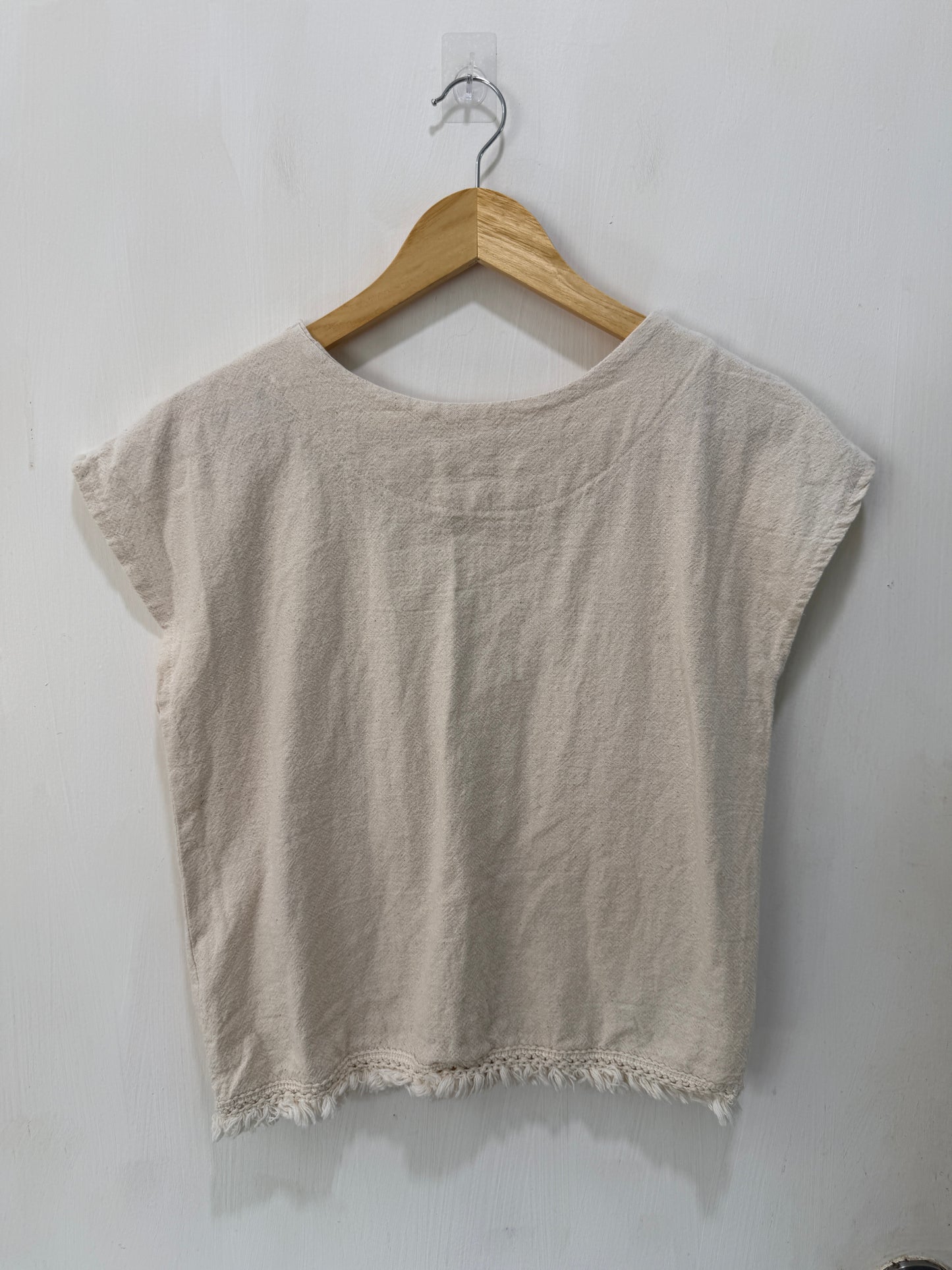 No Brand Beige Linen Fringed-Hem Top Size S/M