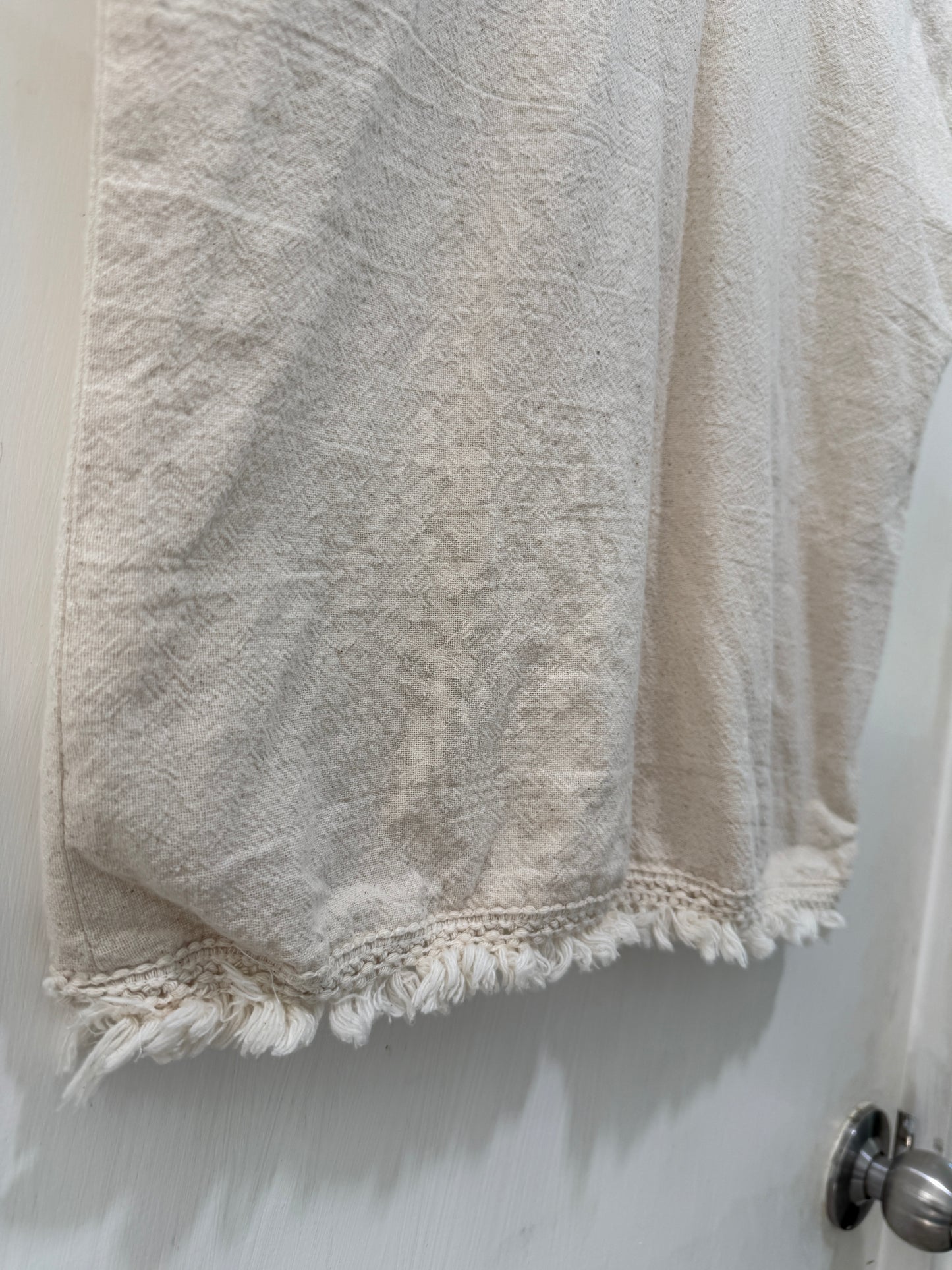No Brand Beige Linen Fringed-Hem Top Size S/M