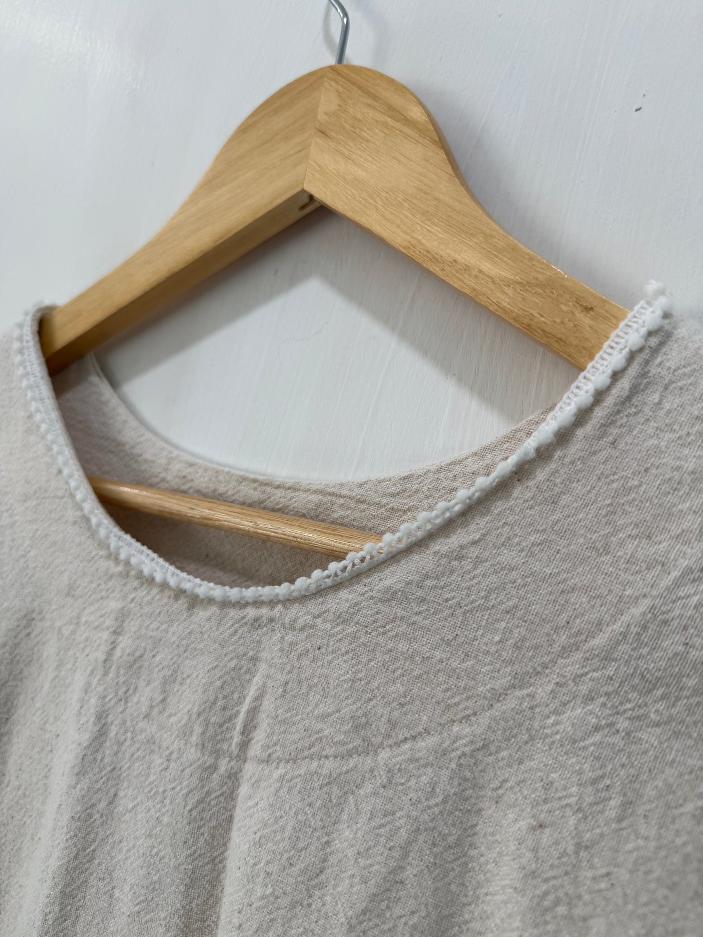 No Brand Beige Linen Fringed-Hem Top Size S/M