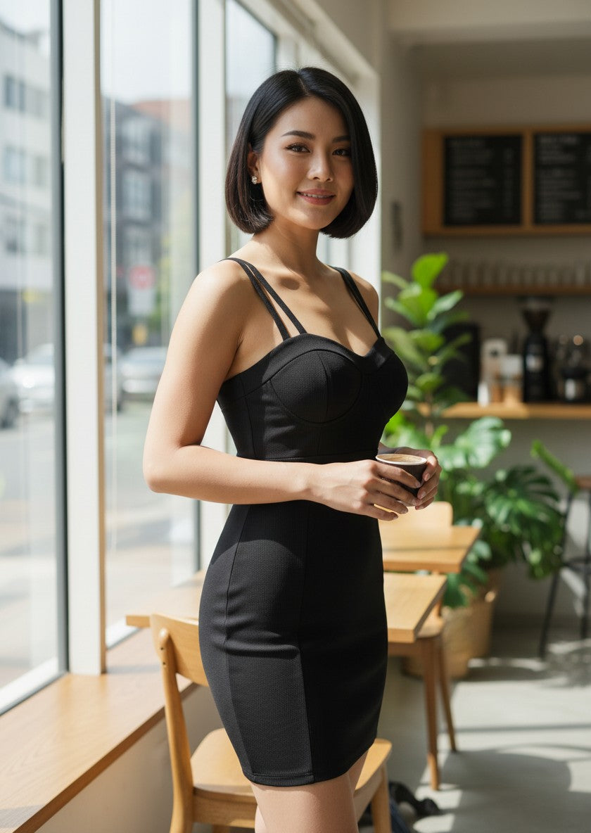 ASOS Black Structured Sweetheart Double-Strap Mini Dress EUR F
