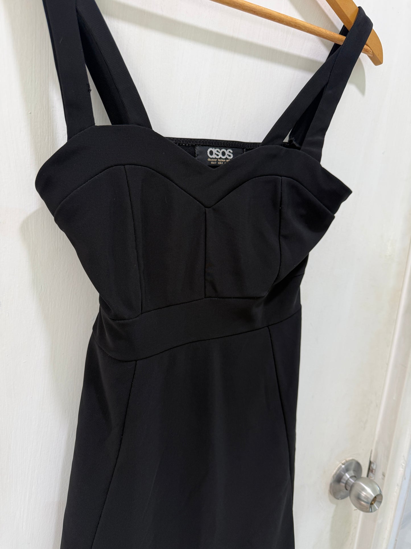 ASOS Black Structured Sweetheart Double-Strap Mini Dress EUR F